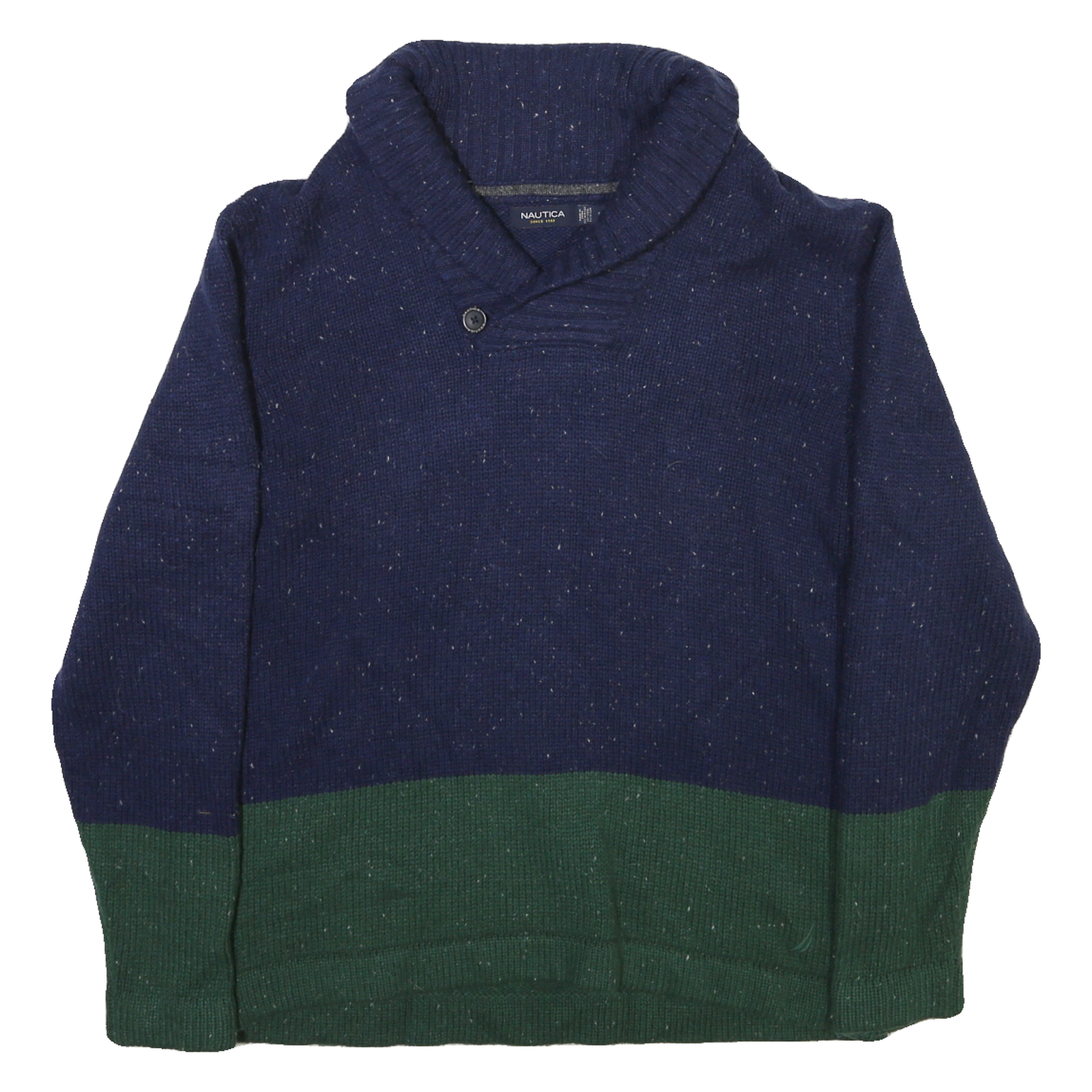 NAUTICA Mens Navy & Green Plain Pullover Jumper Shawl Collar Rib Knit L Sweater Refurbished - N/A refurbished available on Cerqular