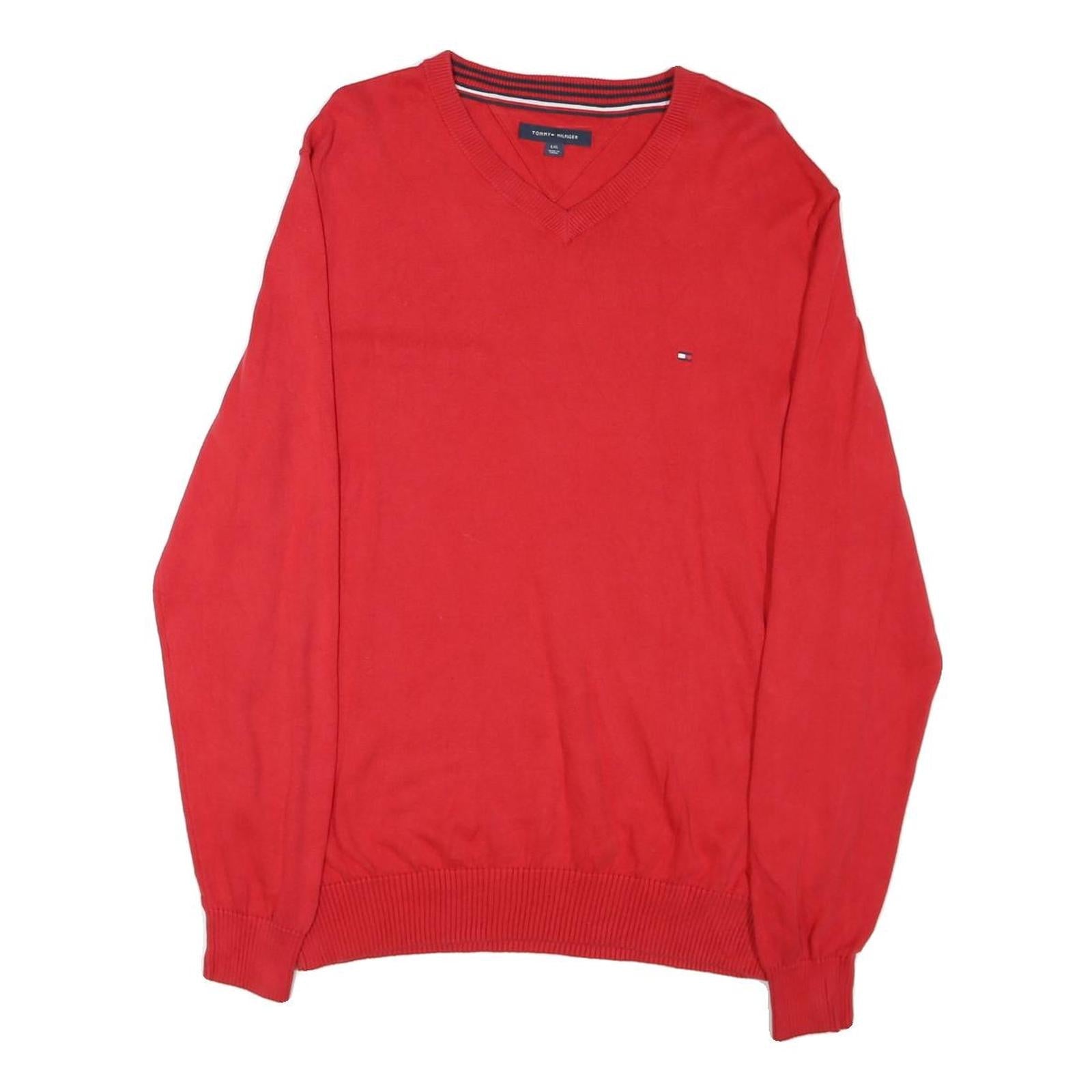 TOMMY HILFIGER Mens Red Cotton Blend Plain V-Neck Basic Knit L Jumper Sweatshirt Refurbished - N/A refurbished available on Cerqular