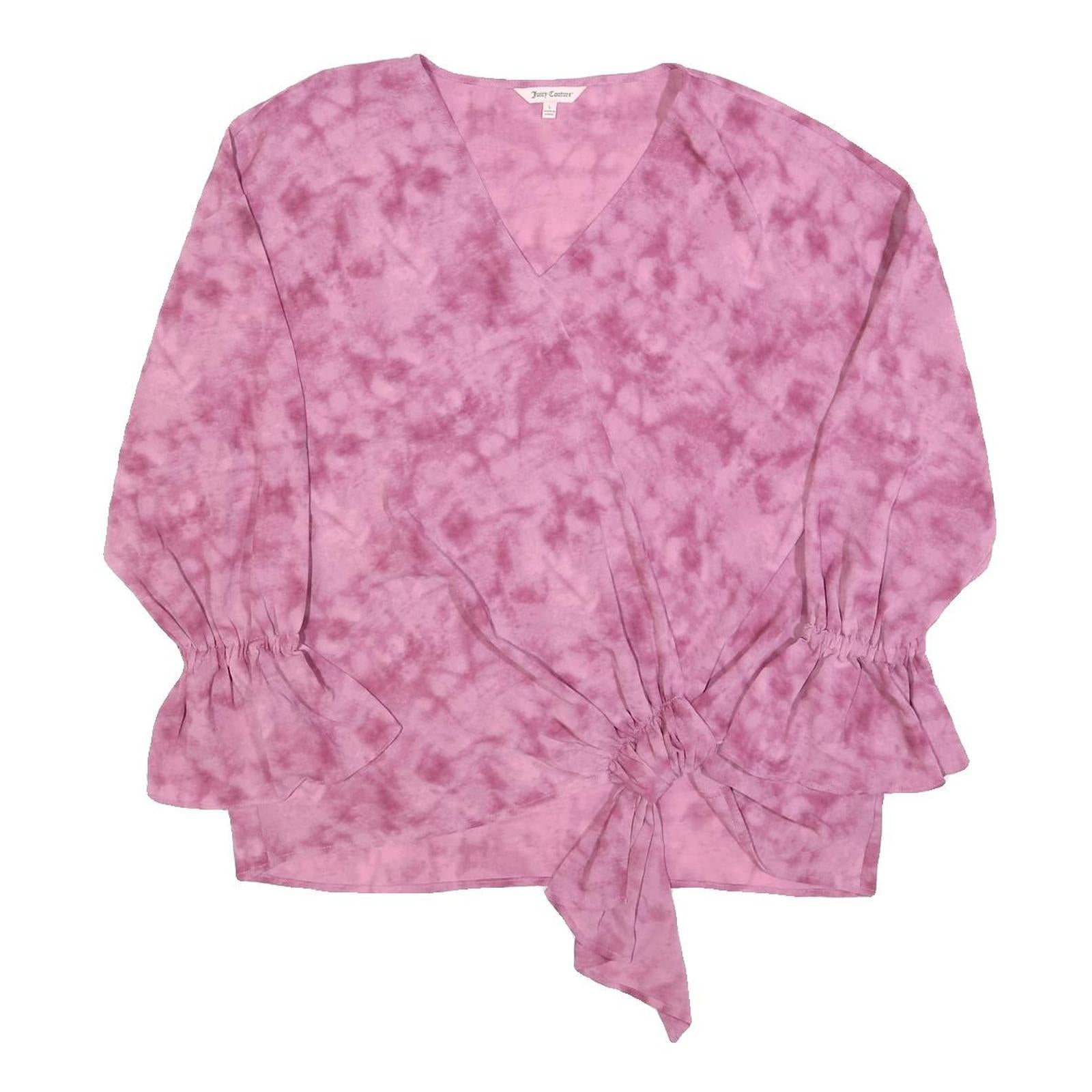 JUICY COUTURE Womens Pink Printed Top Long Sleeve V-Neck Tie Waist L Refurbished - N/A refurbished available on Cerqular