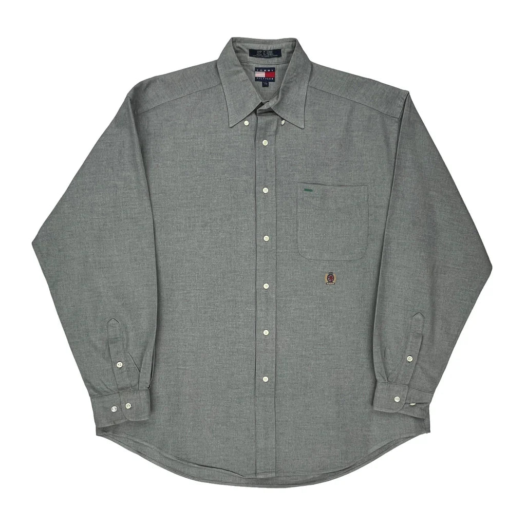 Tommy Hilfiger Shirt - Large Grey Cotton Refurbished - Thrifted (note: this is a term often used to describe second- refurbished available on Cerqular