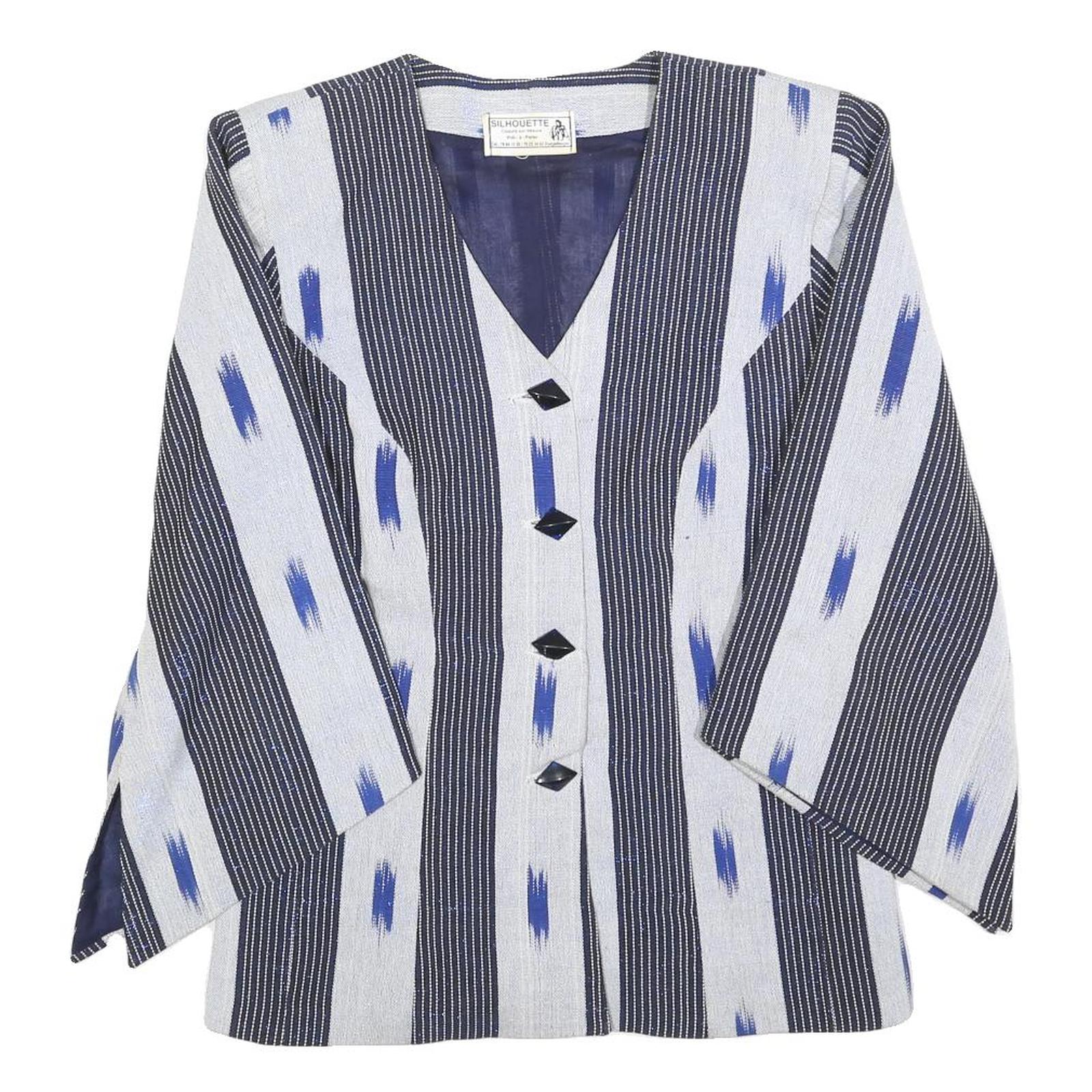 SILHOUETTE Womens Blue & White Button Jacket S Woven Stripe Pattern Bohemian Refurbished - N/A refurbished available on Cerqular