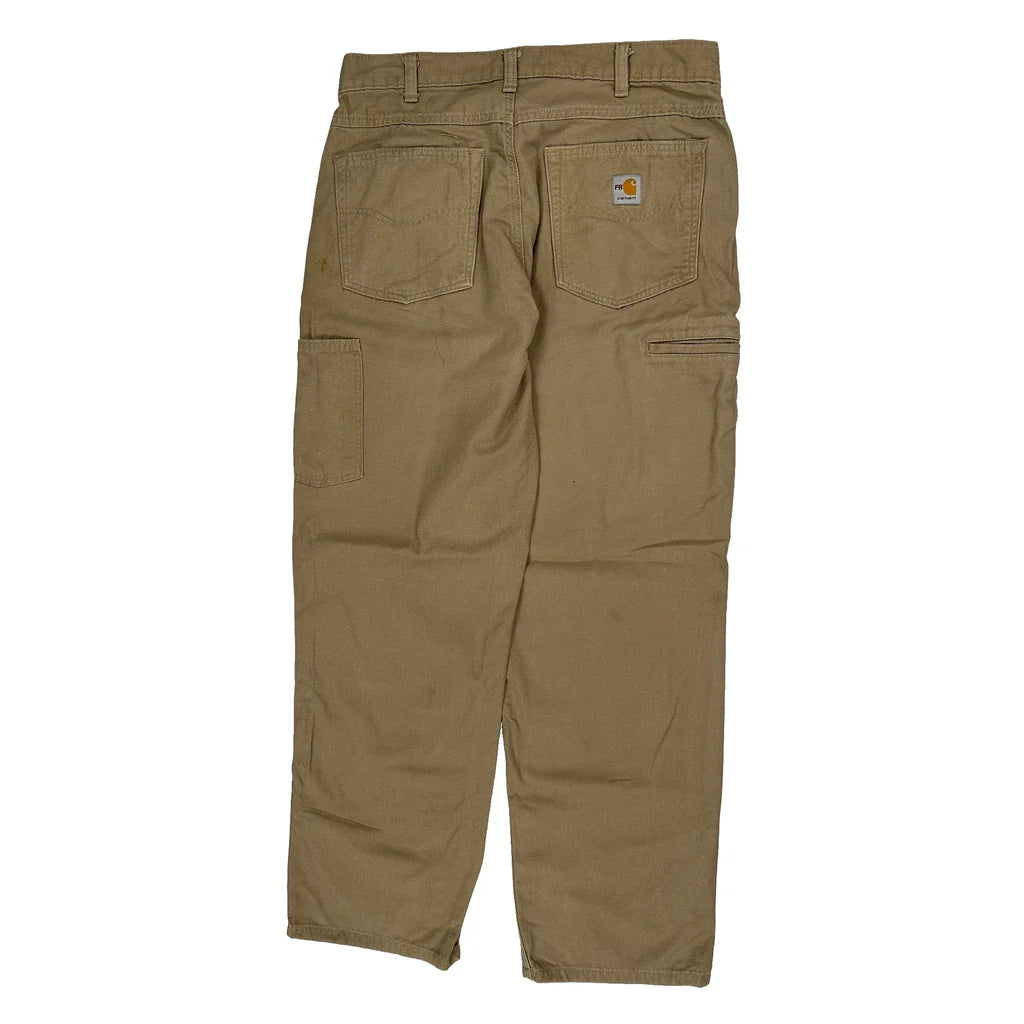 Carhartt Carpenter Trousers - 34W 32L Khaki Cotton Refurbished - Thrifted (note: this is a term often used to describe second- refurbished available on Cerqular