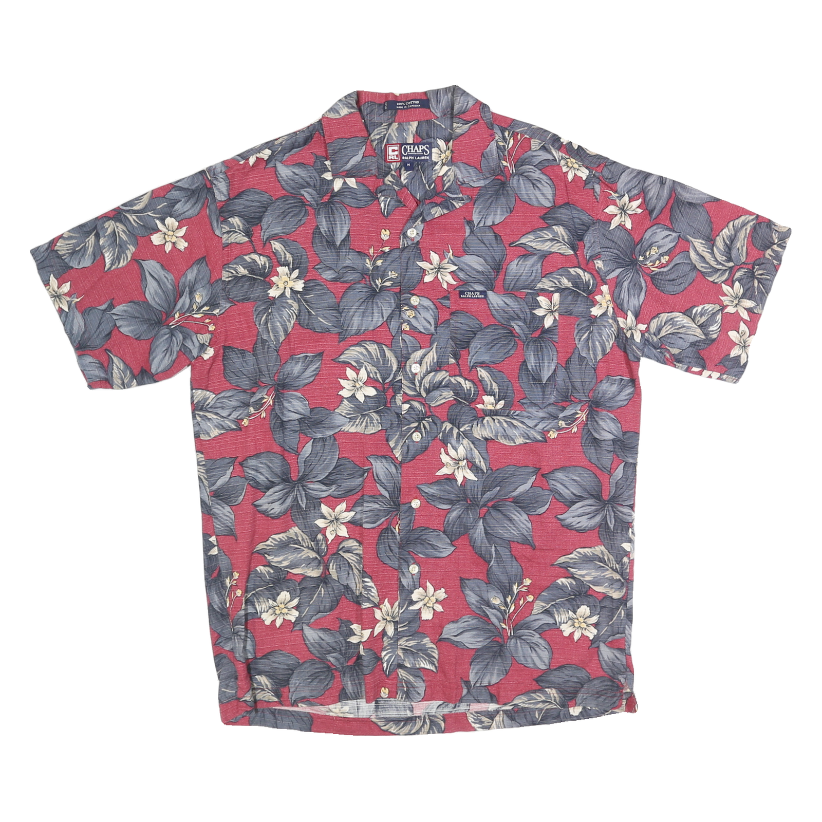 CHAPS RALPH LAUREN Mens Red Floral Cotton Shirt M Summer Casual Button Short Refurbished - N/A refurbished available on Cerqular