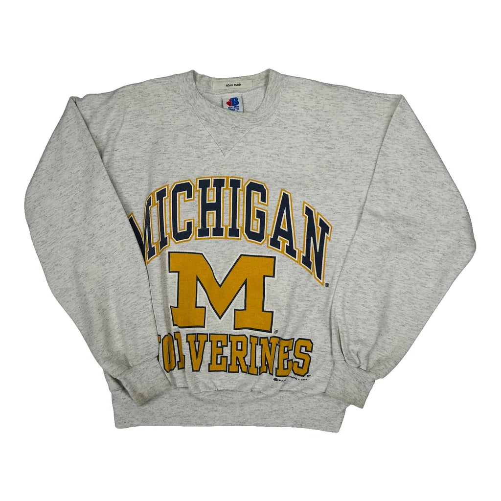 Michigan Wolverines Bulletin College Sweatshirt - Small Grey Cotton Refurbished - Thrifted (note: this is a term often used to describe second- refurbished available on Cerqular