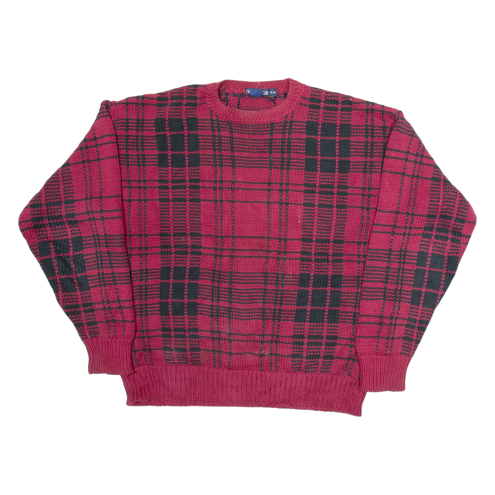 NAUTICA Mens Heavy Knit Jumper Red Check Tight Knit M Refurbished - N/A refurbished available on Cerqular
