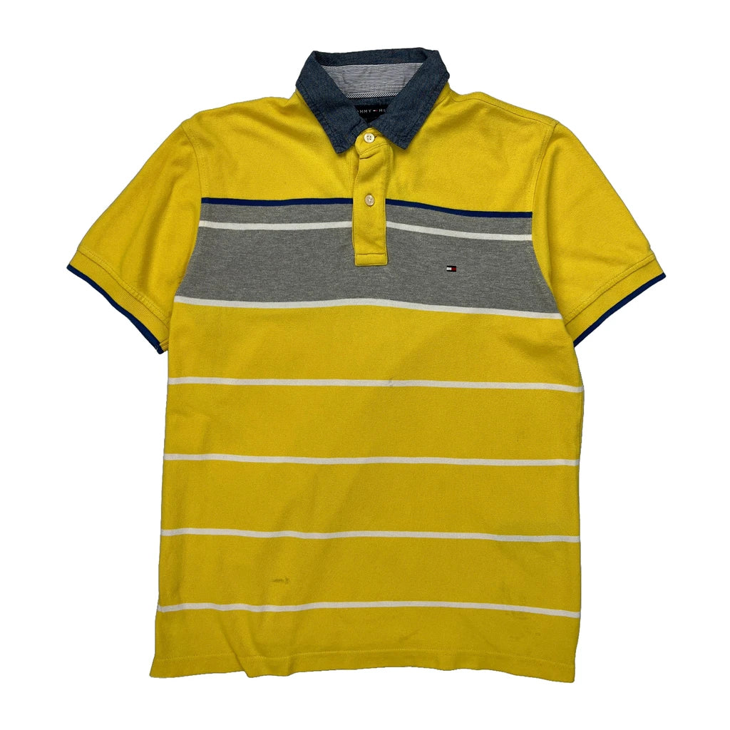 Tommy Hilfiger Striped Polo Shirt - Small Blue Cotton Refurbished - Thrifted (note: this is a term often used to describe second- refurbished available on Cerqular