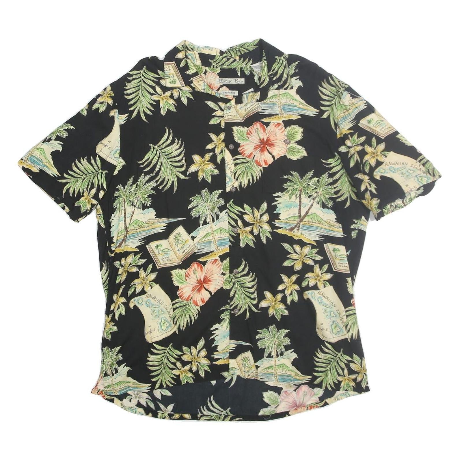 BATICK BAY Mens Black Hawaiian Floral Cotton Shirt XL Summer Beach Holiday Refurbished - N/A refurbished available on Cerqular