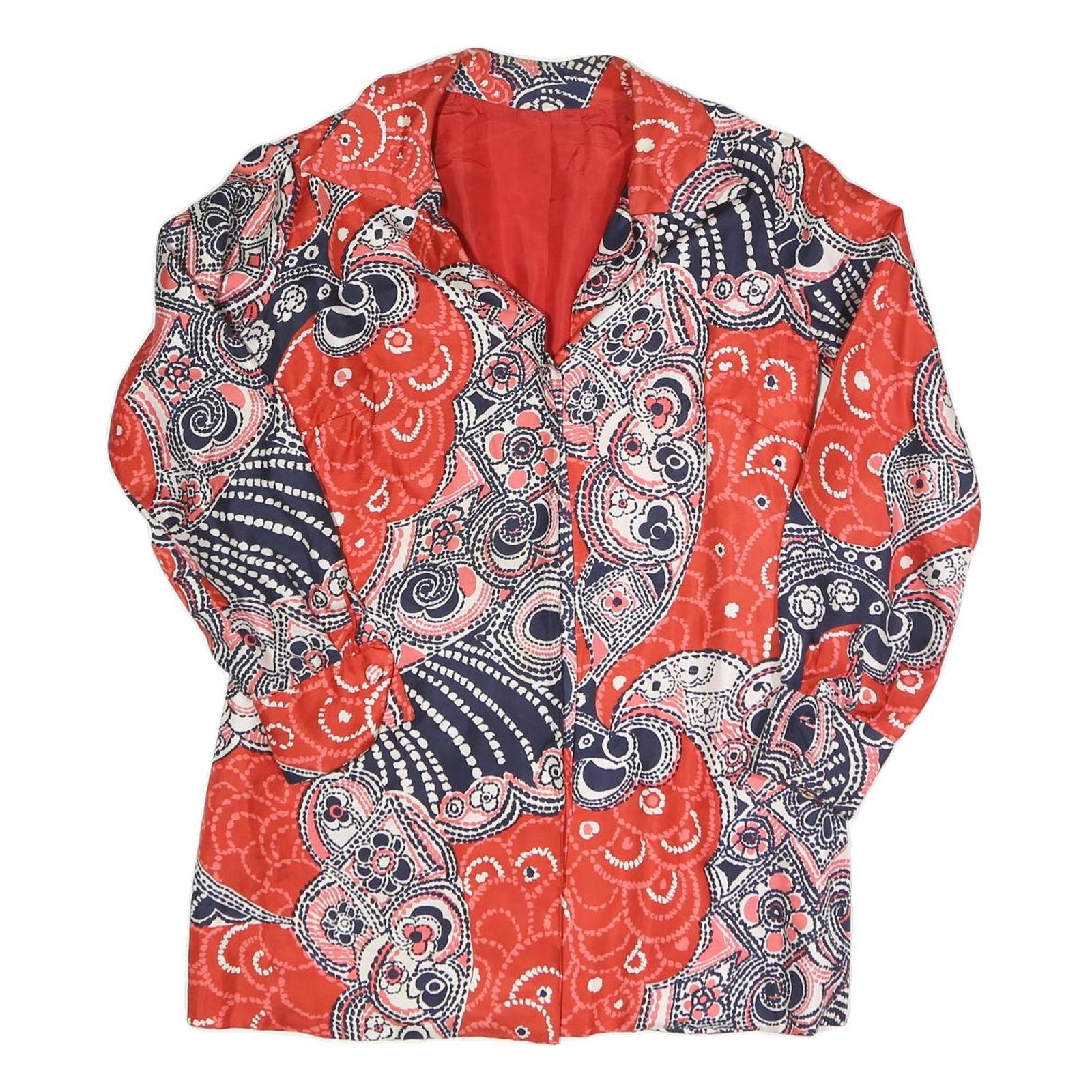 Womens Red Navy & White Abstract Print Button Jacket M Polyester Blend Casual Refurbished - N/A refurbished available on Cerqular