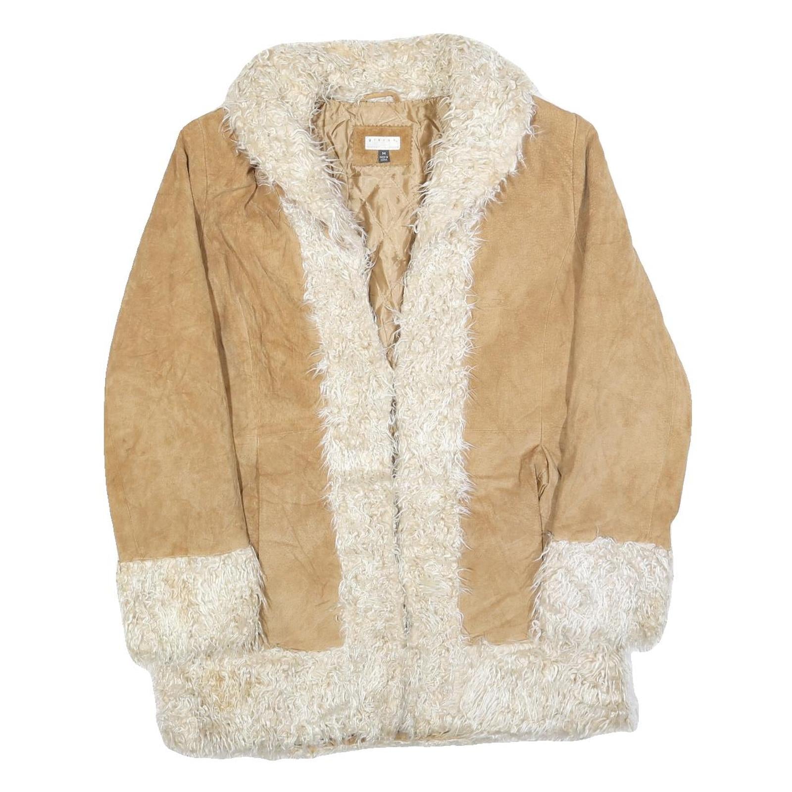 GIACCA Womens Beige Suede Jacket M Shearling Button Long Sleeve Warm Coat Refurbished - N/A refurbished available on Cerqular