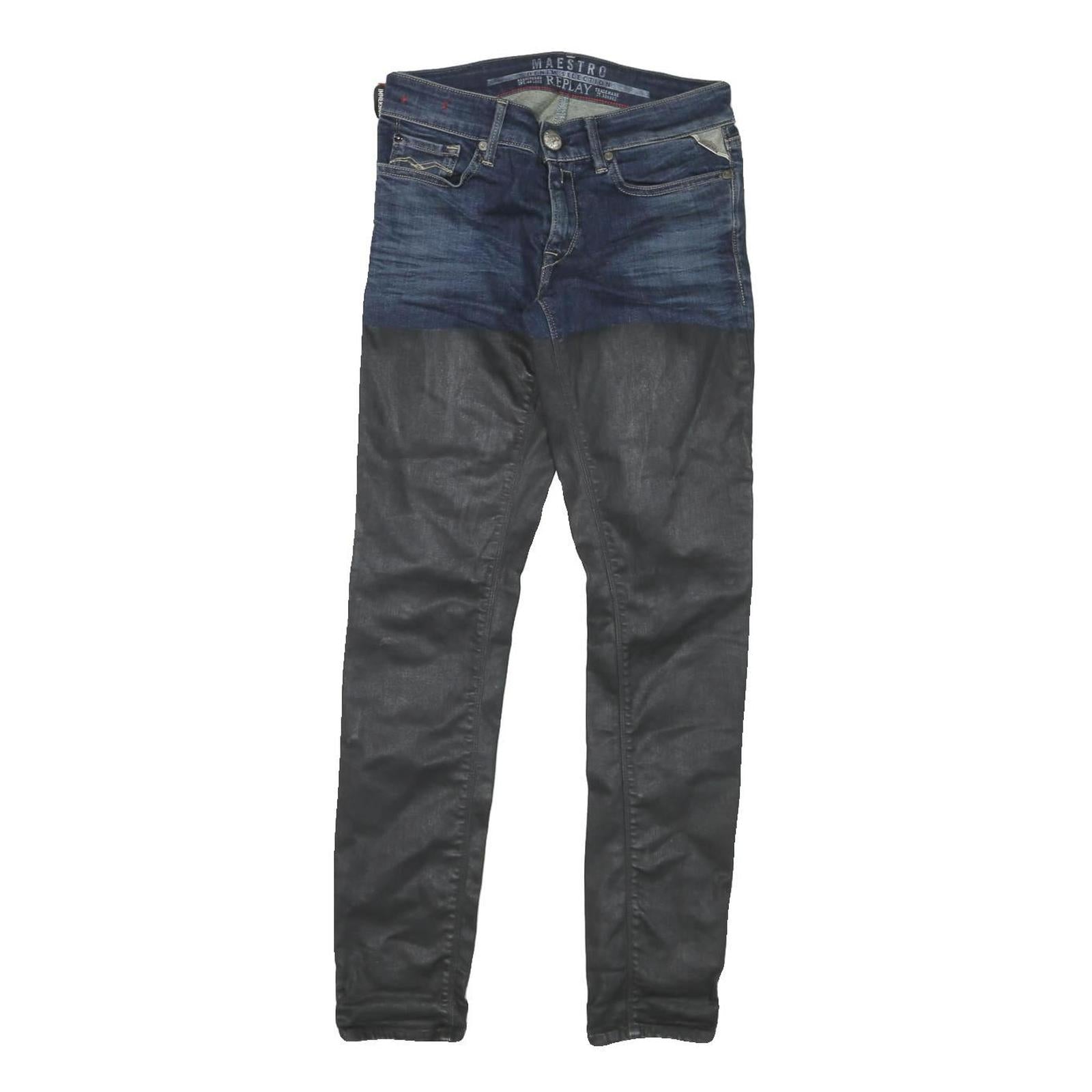 REPLAY Mens Slim Denim Black Cotton Blend Jeans W28 L29 Stylish Zip Closure Refurbished - N/A refurbished available on Cerqular