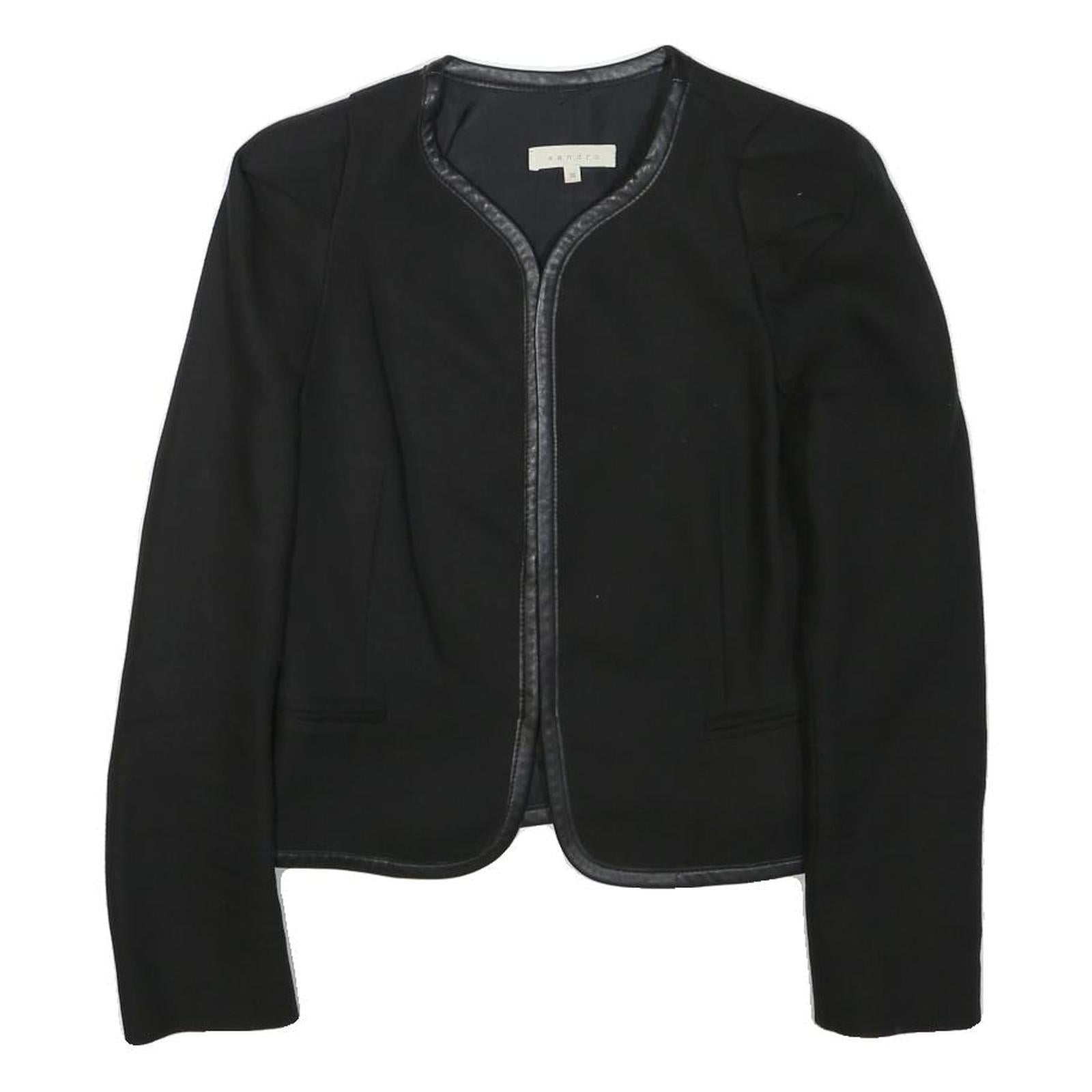 Buy SANDRO Womens Black Button Cotton Blend Tailored Jacket XS Leather Trim Plain Refurbished - $162.49 SANDRO Womens Black Button Cotton Blend Tailored Jacket XS Leather Trim Plain Refurbished - N/A refurbished available on Cerqular