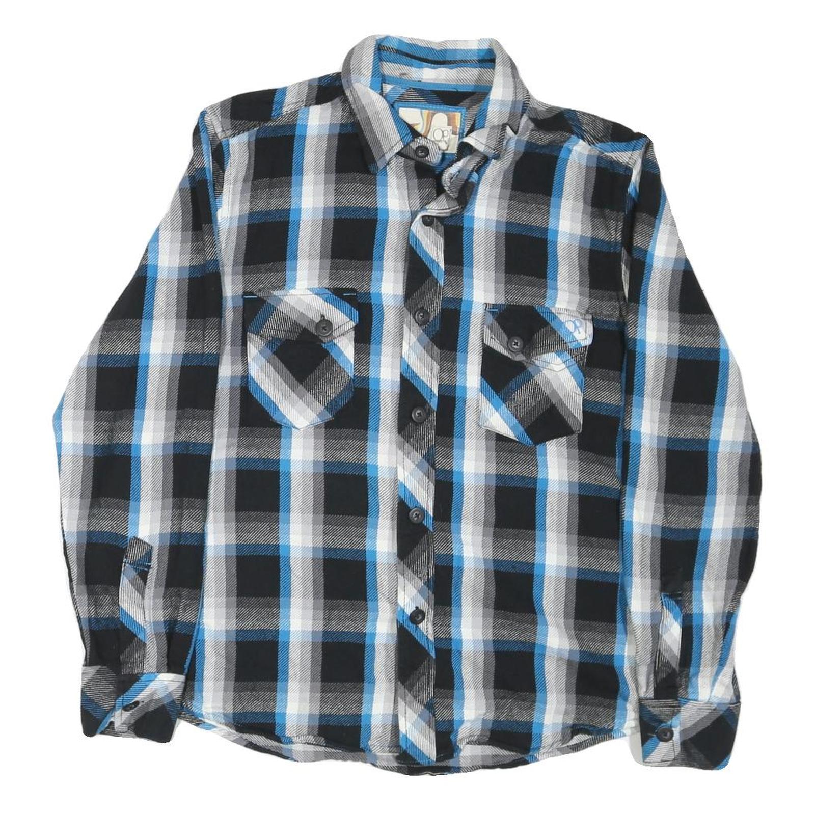 OP Mens Blue & Black Checked Shirt L Cotton Blend Casual Long Sleeve Refurbished - N/A refurbished available on Cerqular