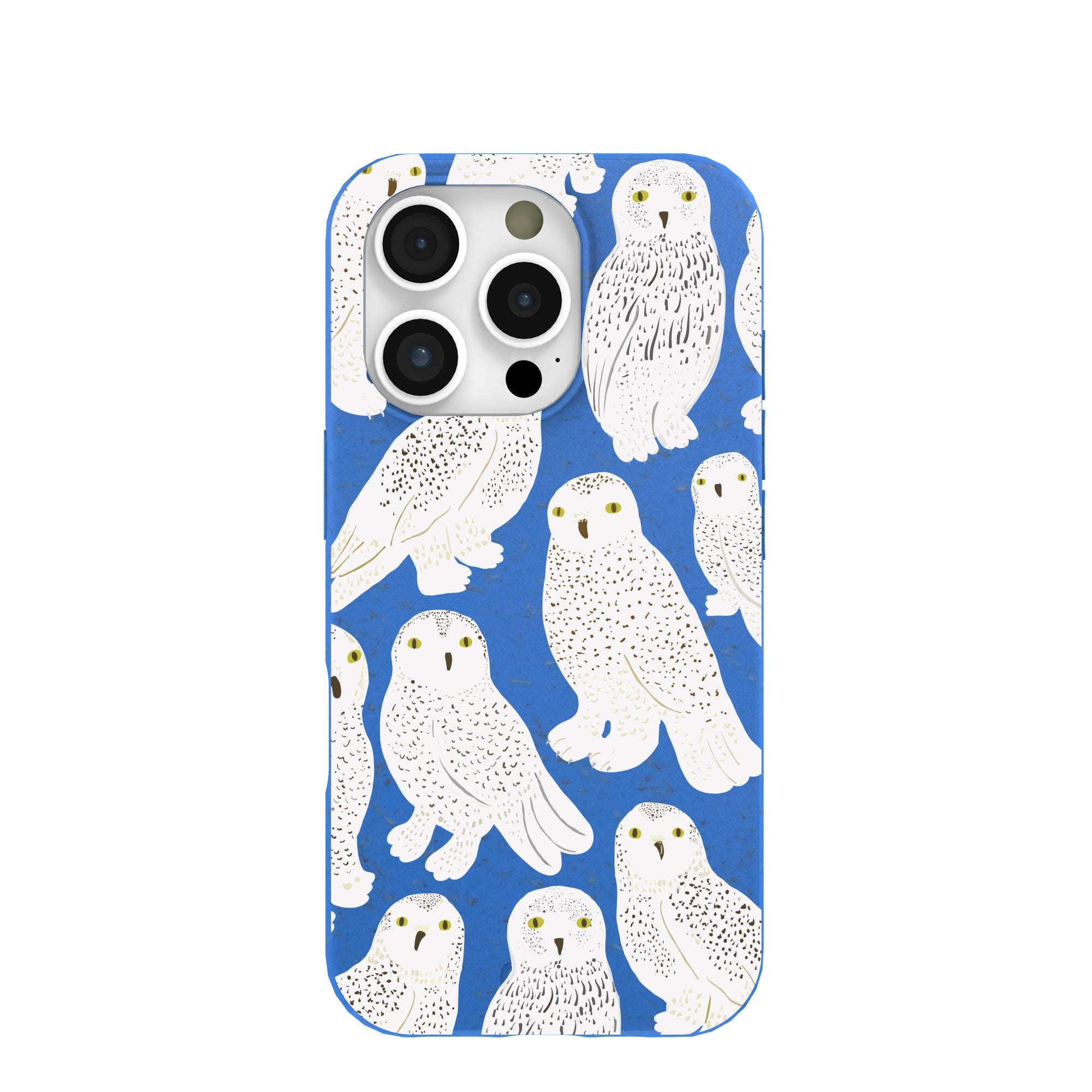 Electric Blue Snowy Owls iPhone 16 Pro Case Refurbished - Pela Case refurbished available on Cerqular