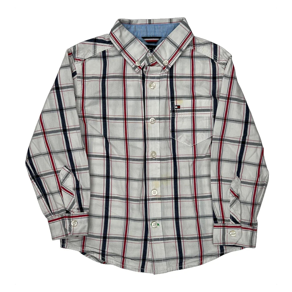 Age 3 Tommy Hilfiger Checked Shirt - XS Blue Cotton Refurbished - Thrifted (note: this is a term often used to describe second- refurbished available on Cerqular