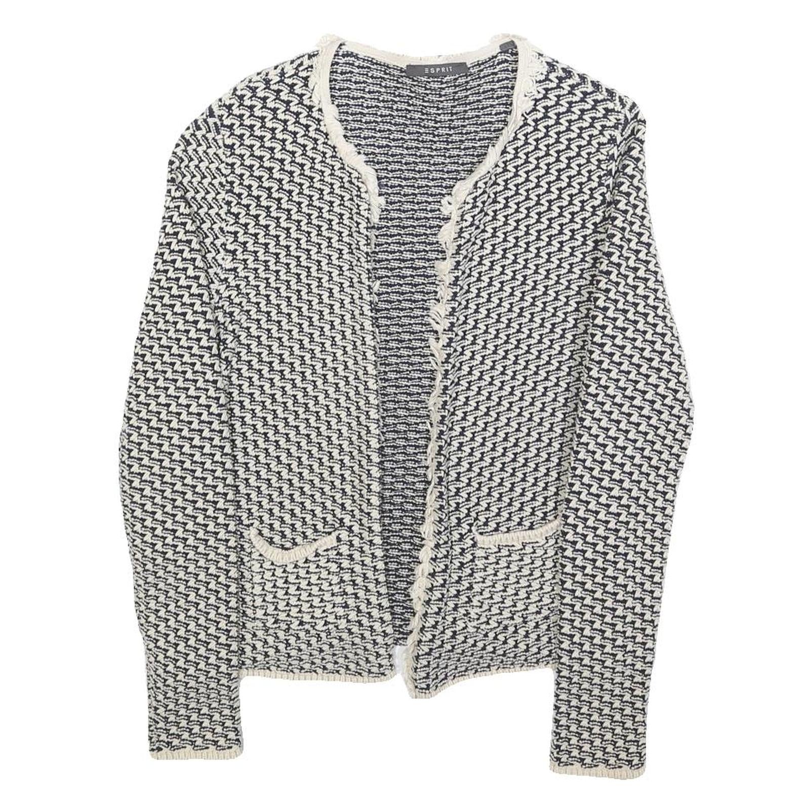 Esprit Womens Black & White Knit Jacket S Woven Chevron Pattern Open Front Refurbished - N/A refurbished available on Cerqular