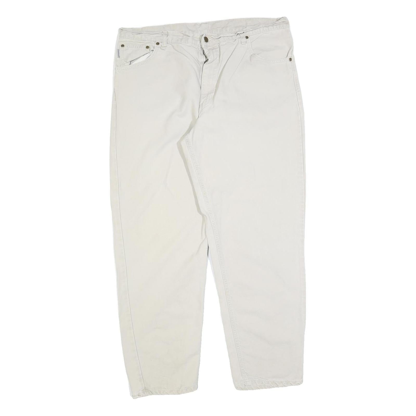 CARHARTT Mens Relaxed White Cotton Blend Zip Trousers W40 L32 Casual Workwear Refurbished - N/A refurbished available on Cerqular
