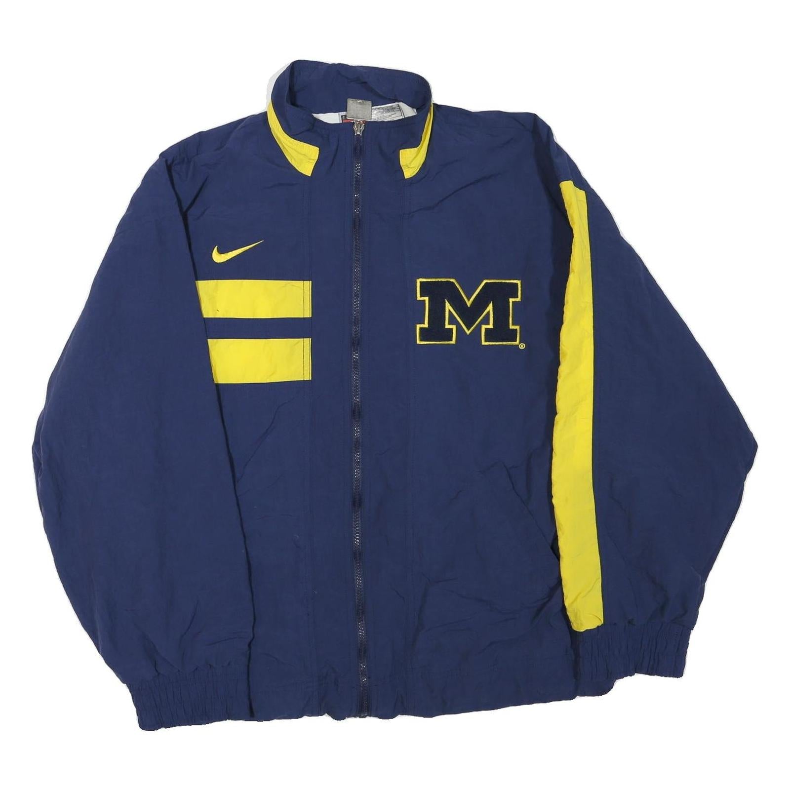 NIKE Mens Blue & Yellow Letterman Sports Zip Jacket M Polyester Blend Athletic Refurbished - N/A refurbished available on Cerqular