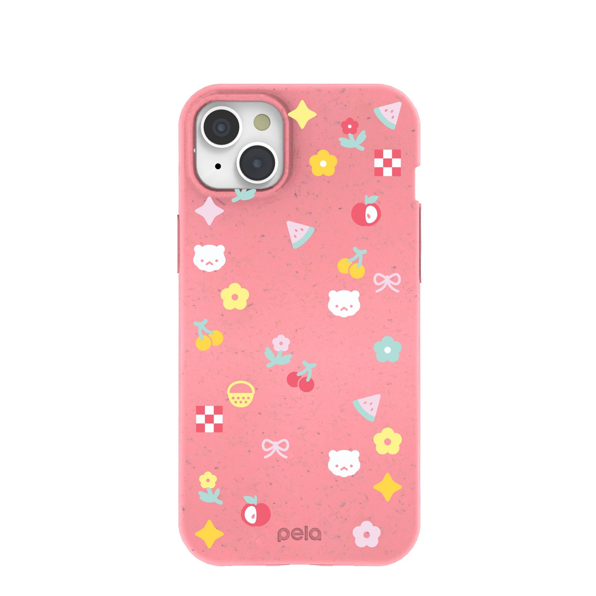 Bubblegum Pink Pretty Picnic iPhone 15 Plus Case Refurbished - Pela Case refurbished available on Cerqular