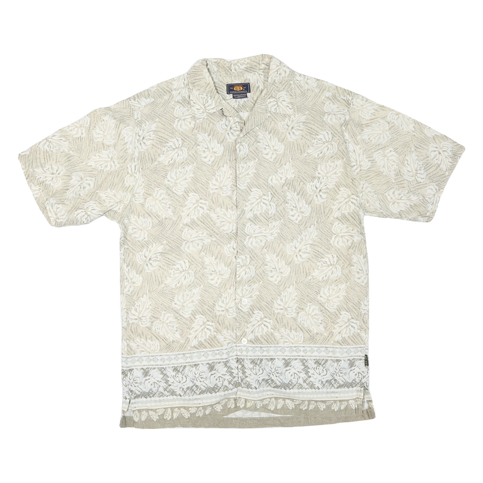 ROUTE 66 Mens Beige Cotton Blend Casual Shirt M Leaf Pattern Short Sleeve Refurbished - N/A refurbished available on Cerqular