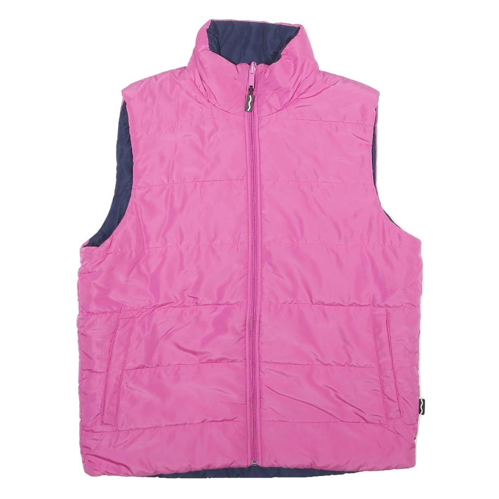 Womens Pink Navy Reversible Puffer Jacket M Polyester Zip Sleeveless Outdoor Refurbished - N/A refurbished available on Cerqular