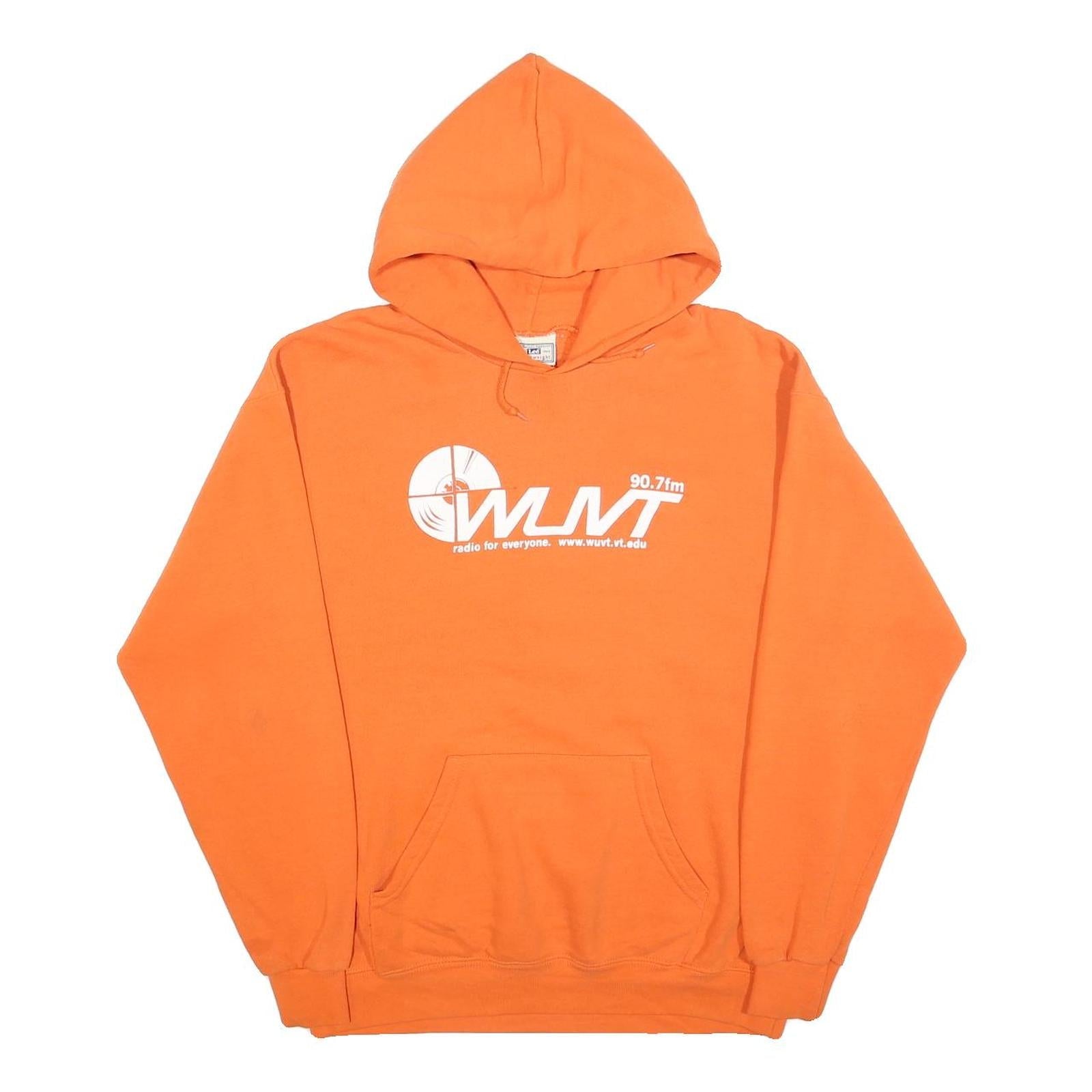LEE Mens Orange WUVT Radio Print Pullover Hoodie M Cotton Blend Casual Refurbished - N/A refurbished available on Cerqular