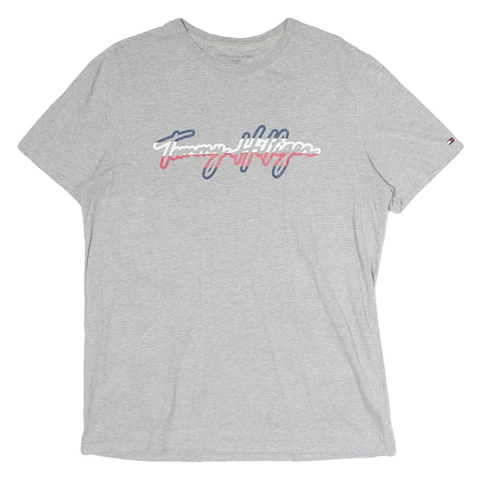 TOMMY HILFIGER Mens Grey Cotton T-Shirt L Short Sleeve Crew Neck Signature Logo Refurbished - N/A refurbished available on Cerqular