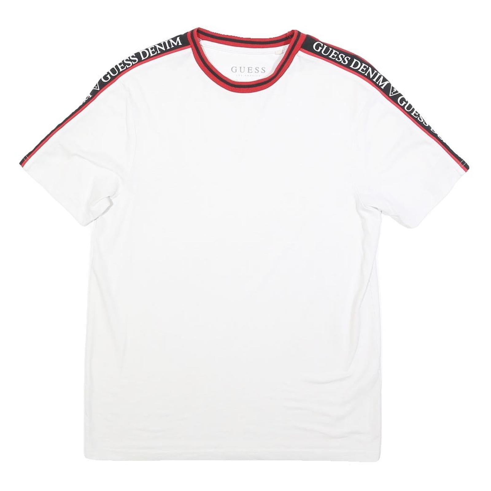 GUESS Mens White Graphic T-Shirt XS Short Sleeve Crew Neck Logo Branding Refurbished - N/A refurbished available on Cerqular
