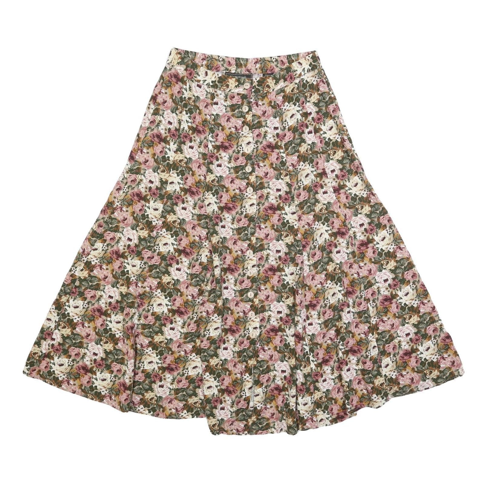 EXPRESS Womens Floral Cotton Blend Flare Midi Skirt L Button Front Refurbished - N/A refurbished available on Cerqular
