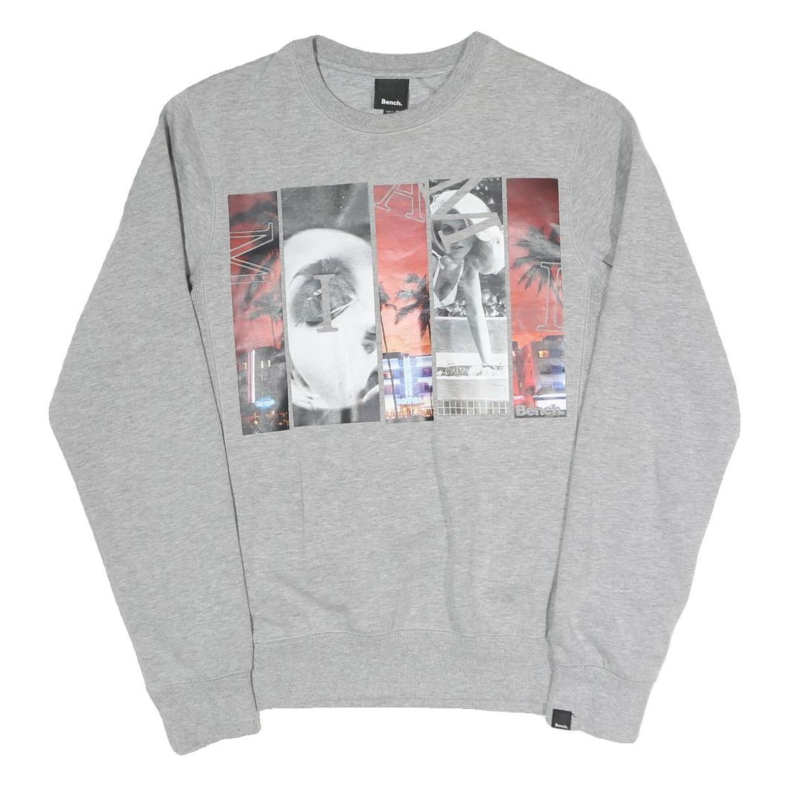 BENCH Mens Grey Cotton Blend Crew Neck M Graphic Print Casual Sweatshirt Refurbished - N/A refurbished available on Cerqular