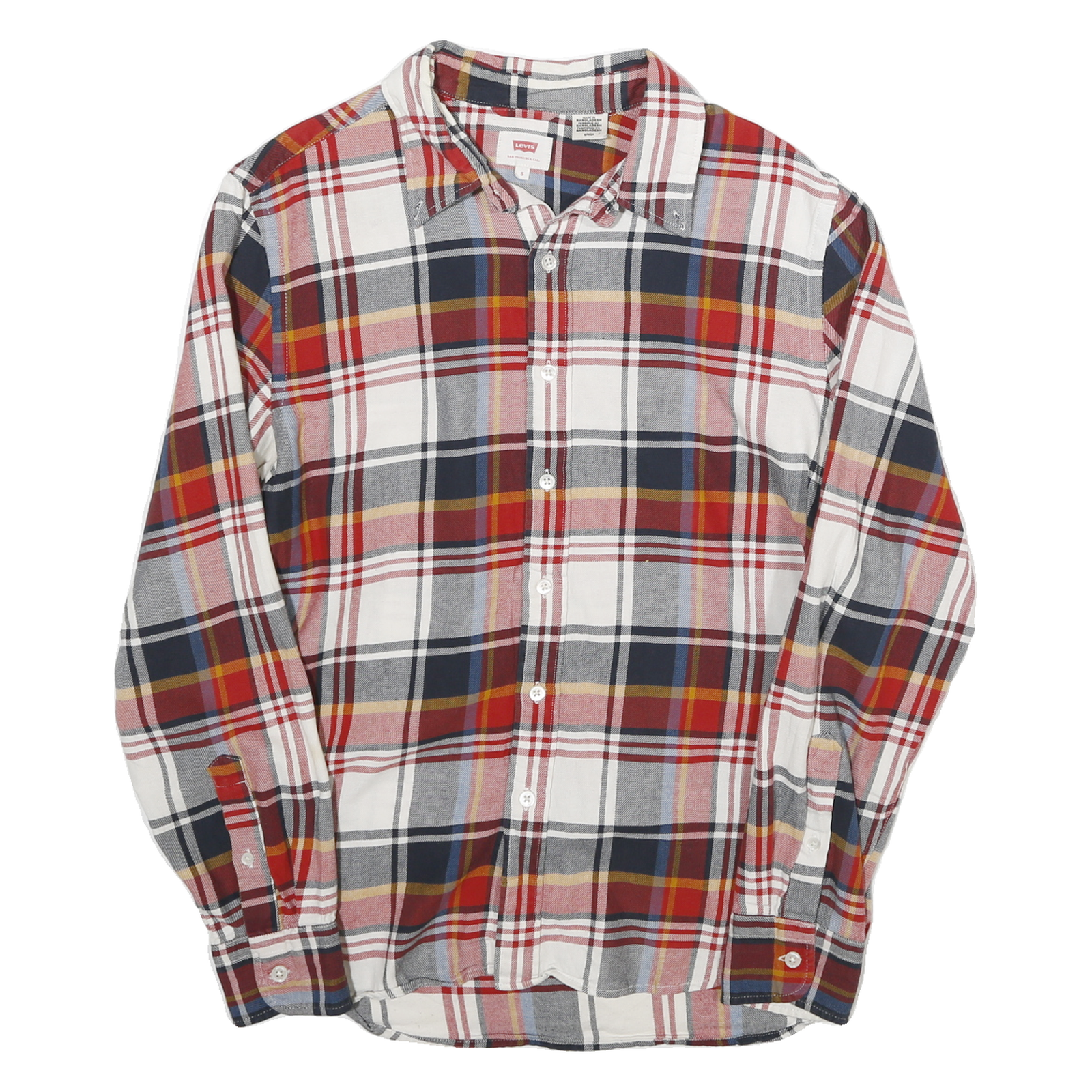 LEVI'S Mens Red White Blue Plaid Shirt Cotton Blend S Casual Long Sleeve Refurbished - N/A refurbished available on Cerqular