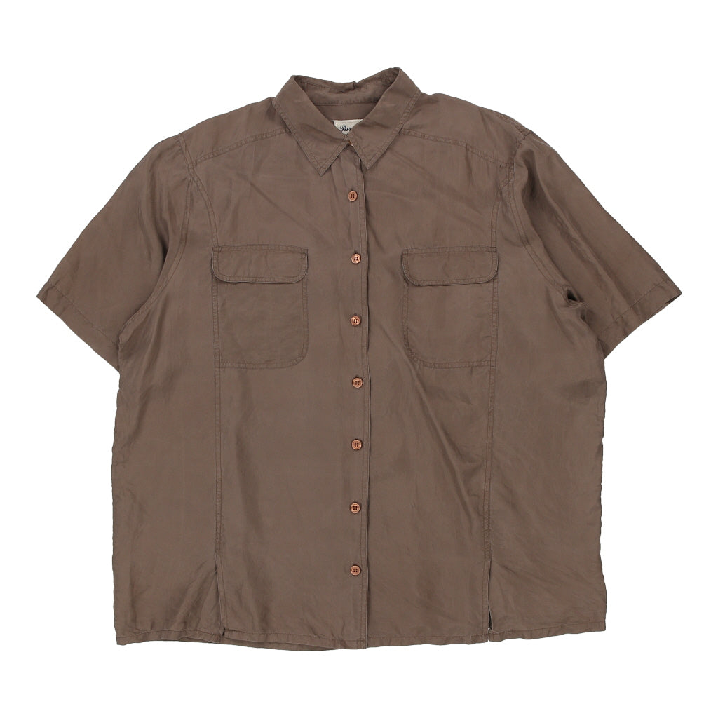 Unbranded Short Sleeve Shirt - Large Brown Silk | Size: large Refurbished - Thrifted (note: this is a term often used to describe second- refurbished available on Cerqular