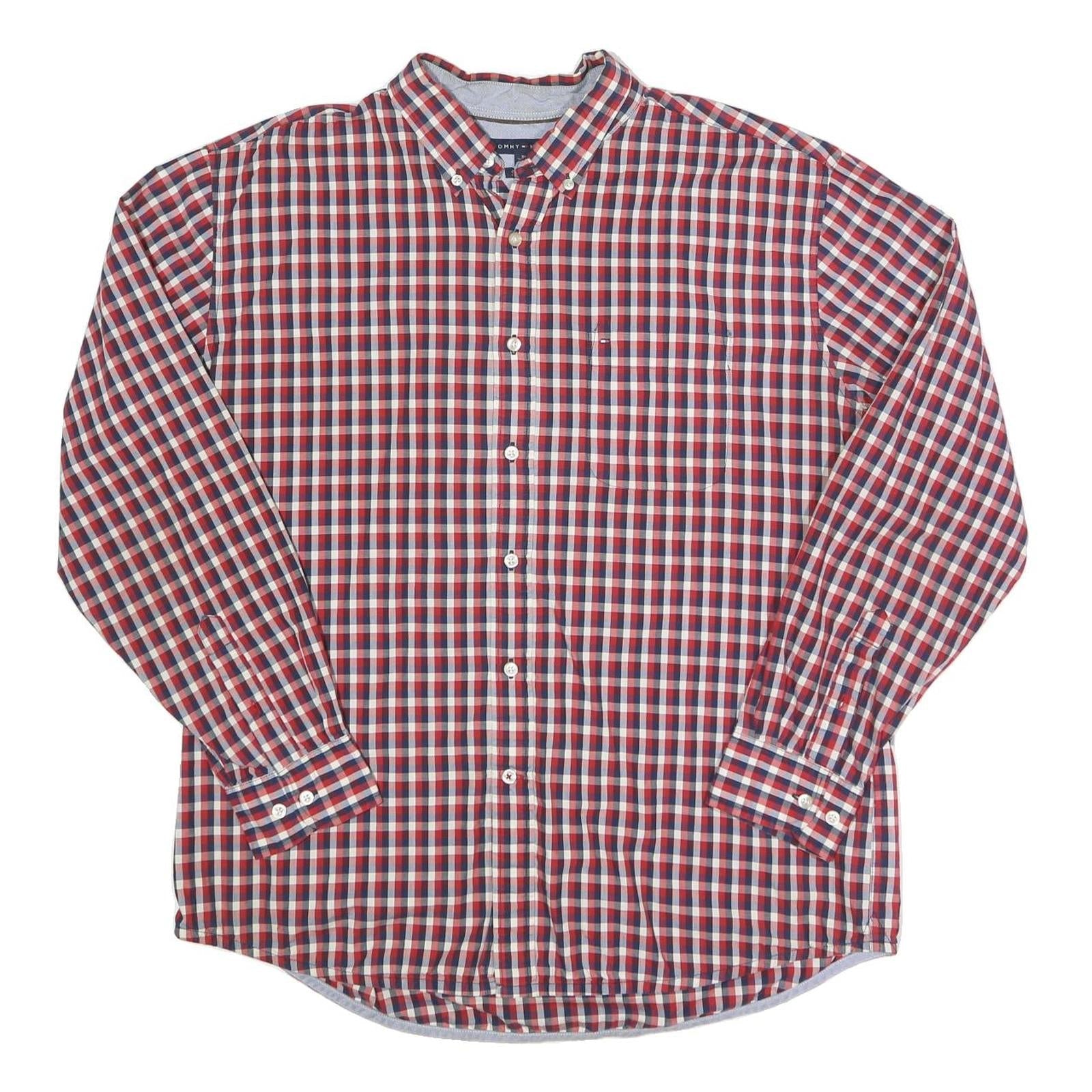 TOMMY HILFIGER Mens Red Blue White Check Shirt XL Classic Button-Down Long Refurbished - N/A refurbished available on Cerqular