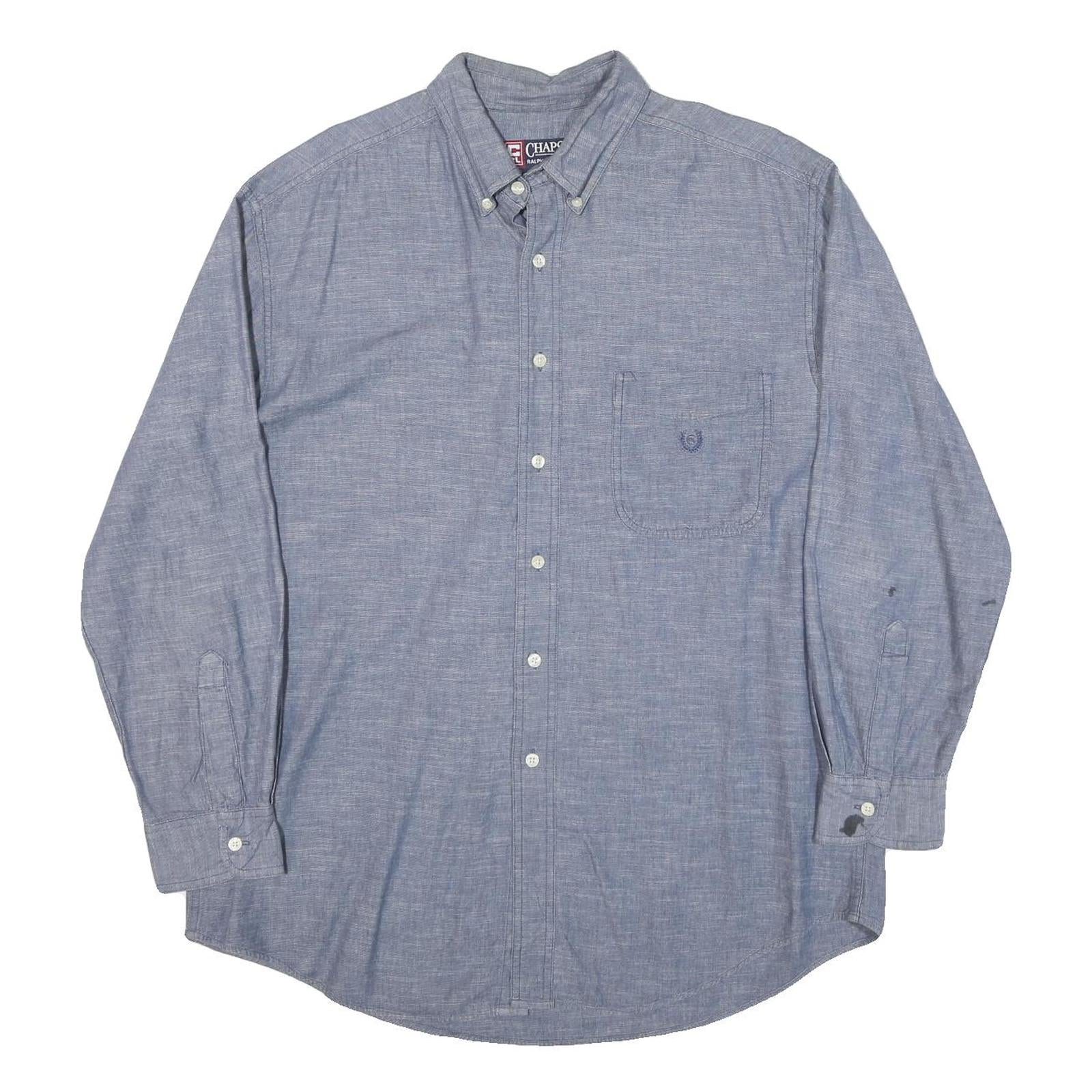 CHAPS RALPH LAUREN Mens Blue Plain Cotton Blend Shirt L Classic Button-Down Refurbished - N/A refurbished available on Cerqular