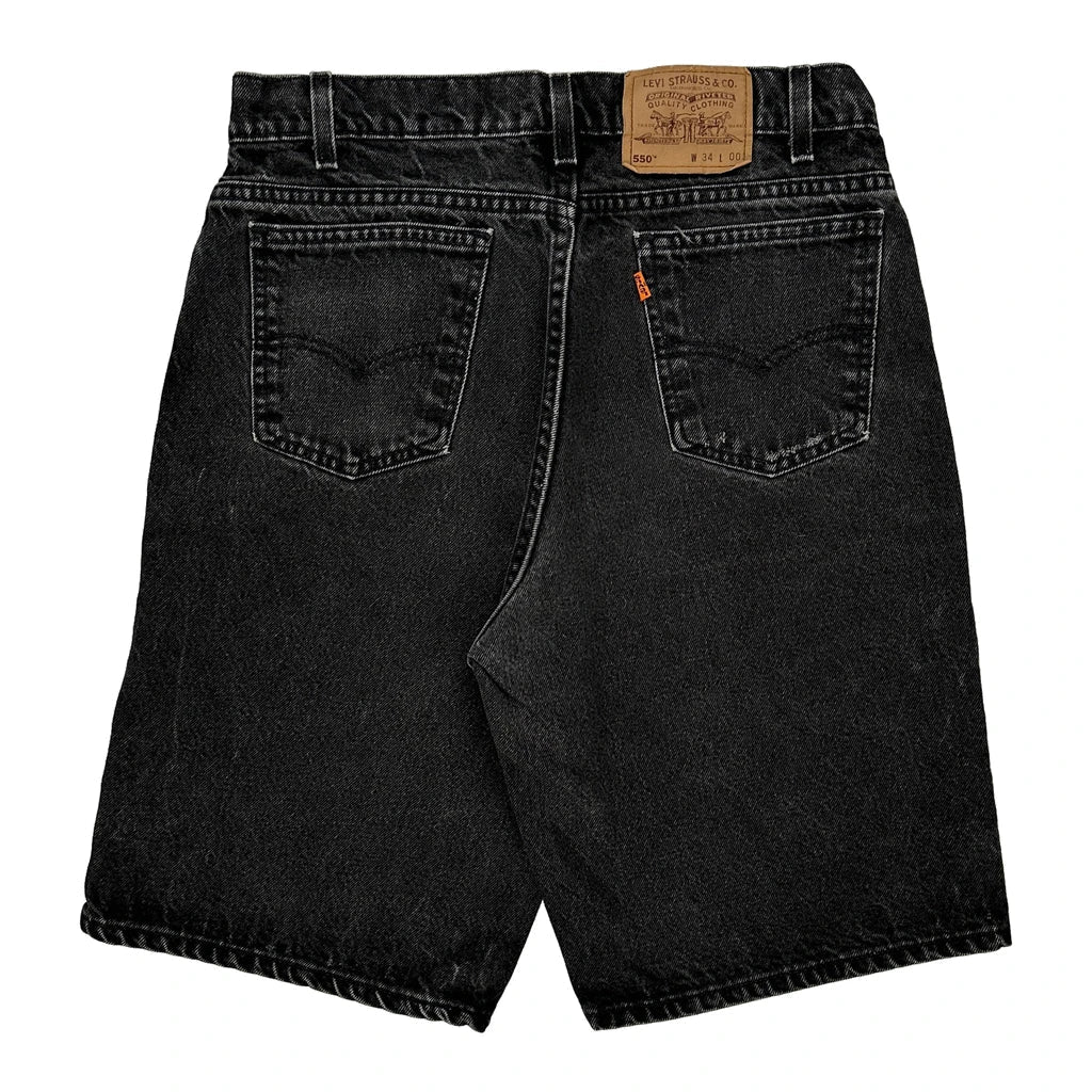 550 Orange Tab Levis Denim Shorts - 32W 9L Black Cotton Refurbished - Thrifted (note: this is a term often used to describe second- refurbished available on Cerqular