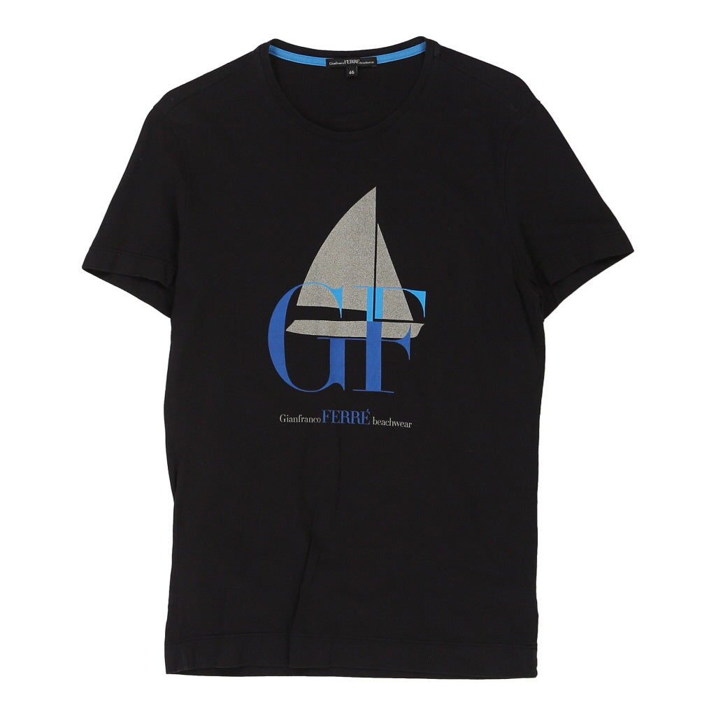 Gianfranco Ferre Graphic T-Shirt - Small Black Cotton Refurbished - Thrifted (note: this is a term often used to describe second- refurbished available on Cerqular