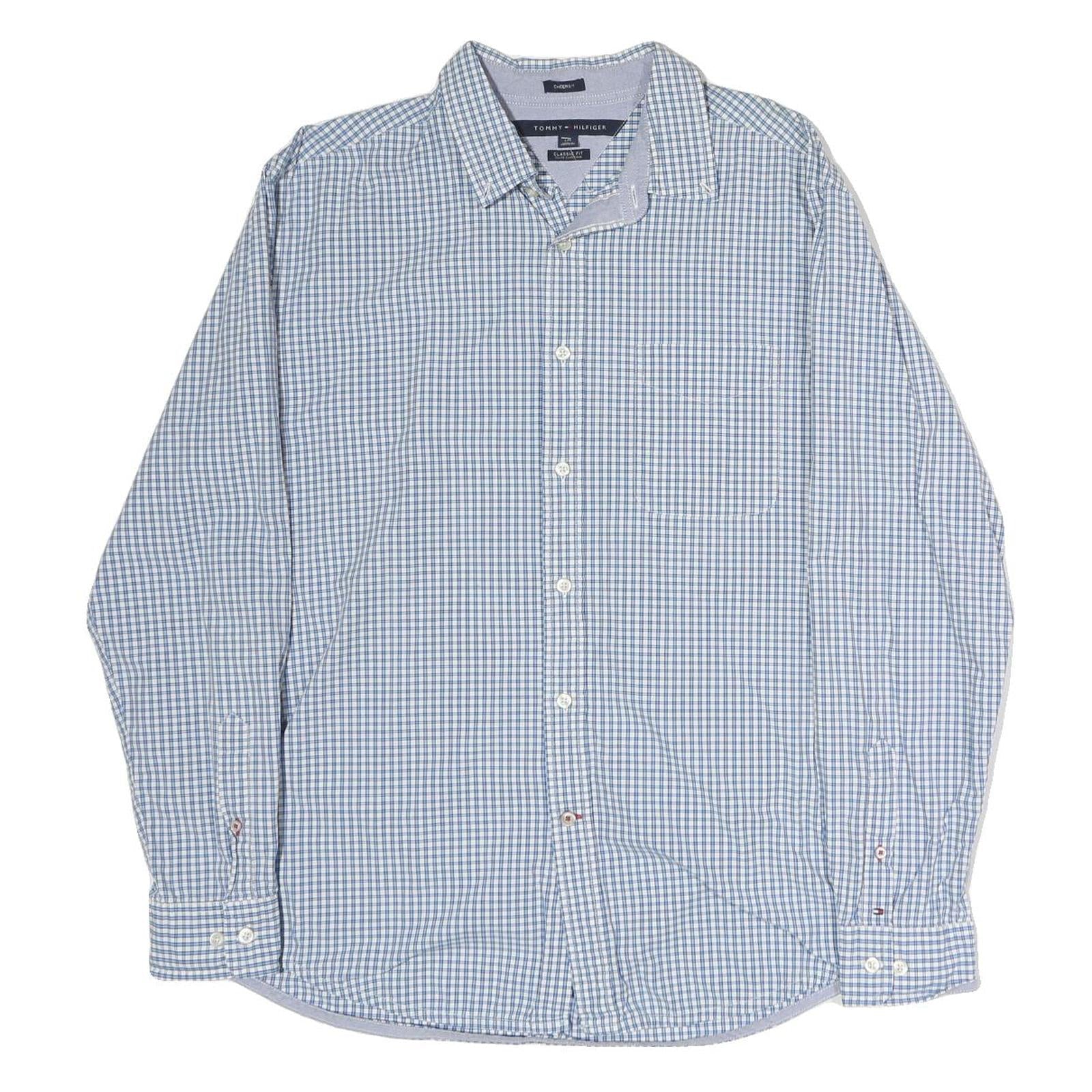 TOMMY HILFIGER Mens Blue Check Shirt L Classic Fit Cotton Casual Long Sleeve Refurbished - N/A refurbished available on Cerqular