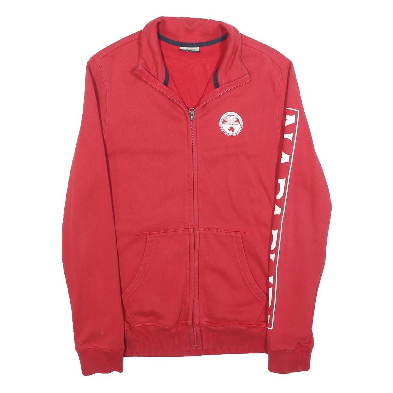 NAPAPIJRI Mens Red Jacket S Cotton Blend Plain Logo Zip Front Casual Refurbished - N/A refurbished available on Cerqular