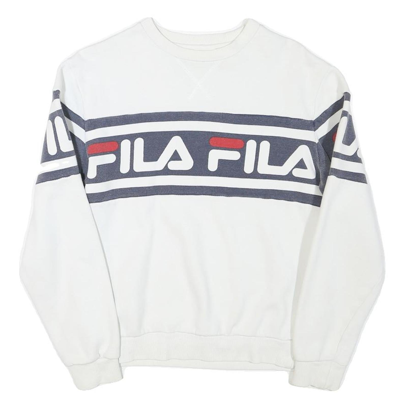 FILA Mens White & Navy Blue Crew Neck S Logo Sweatshirt Cotton Blend Refurbished - N/A refurbished available on Cerqular