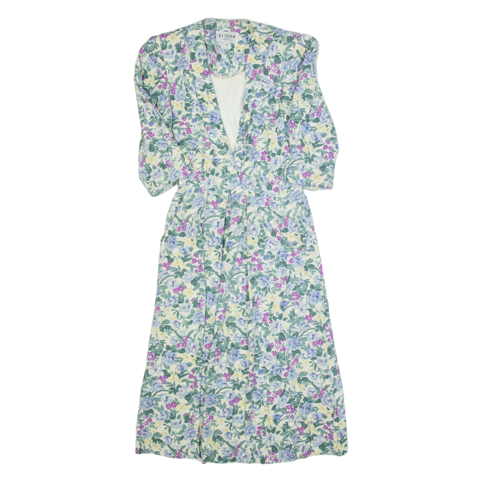 RJ STEVENS Womens A-Line Dress Cream 90s Floral Long M Refurbished - N/A refurbished available on Cerqular