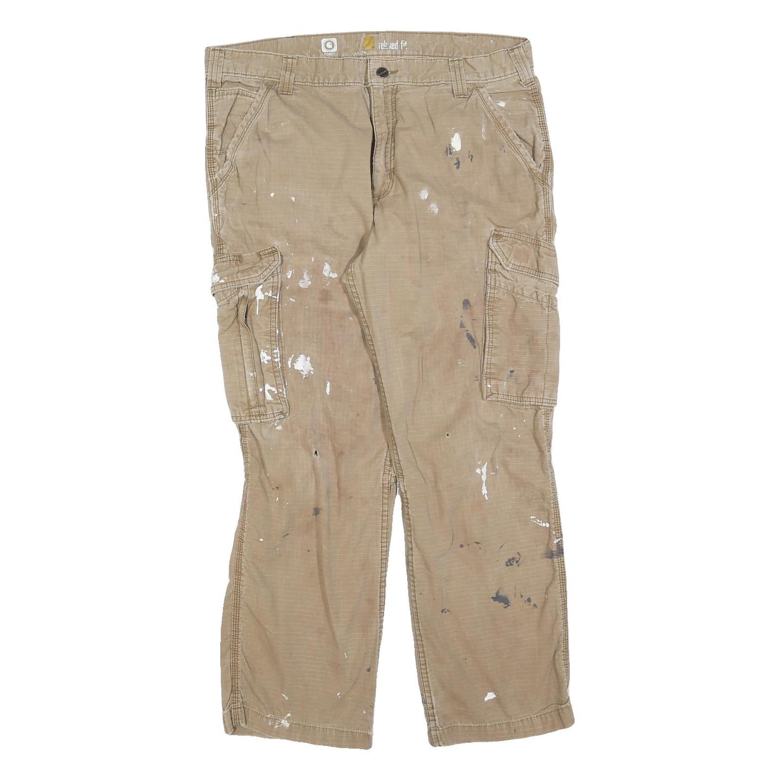 CARHARTT Mens Relaxed Fit Beige Cargo Trousers W36 L30 Workwear Utility Zip Refurbished - N/A refurbished available on Cerqular