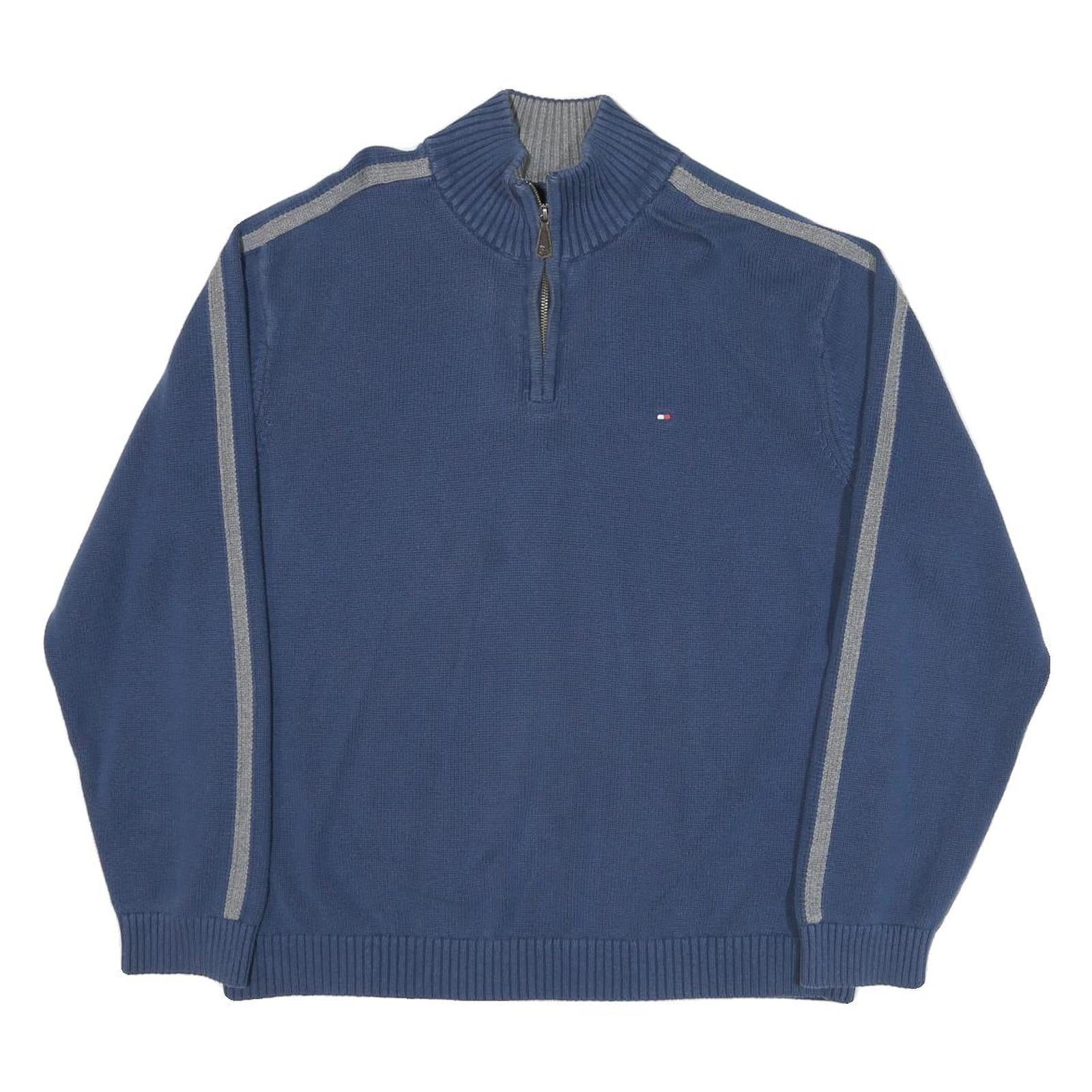 TOMMY HILFIGER Mens Blue Patterned Pullover Crew Neck Basic Knit XL Zip Jumper Refurbished - N/A refurbished available on Cerqular
