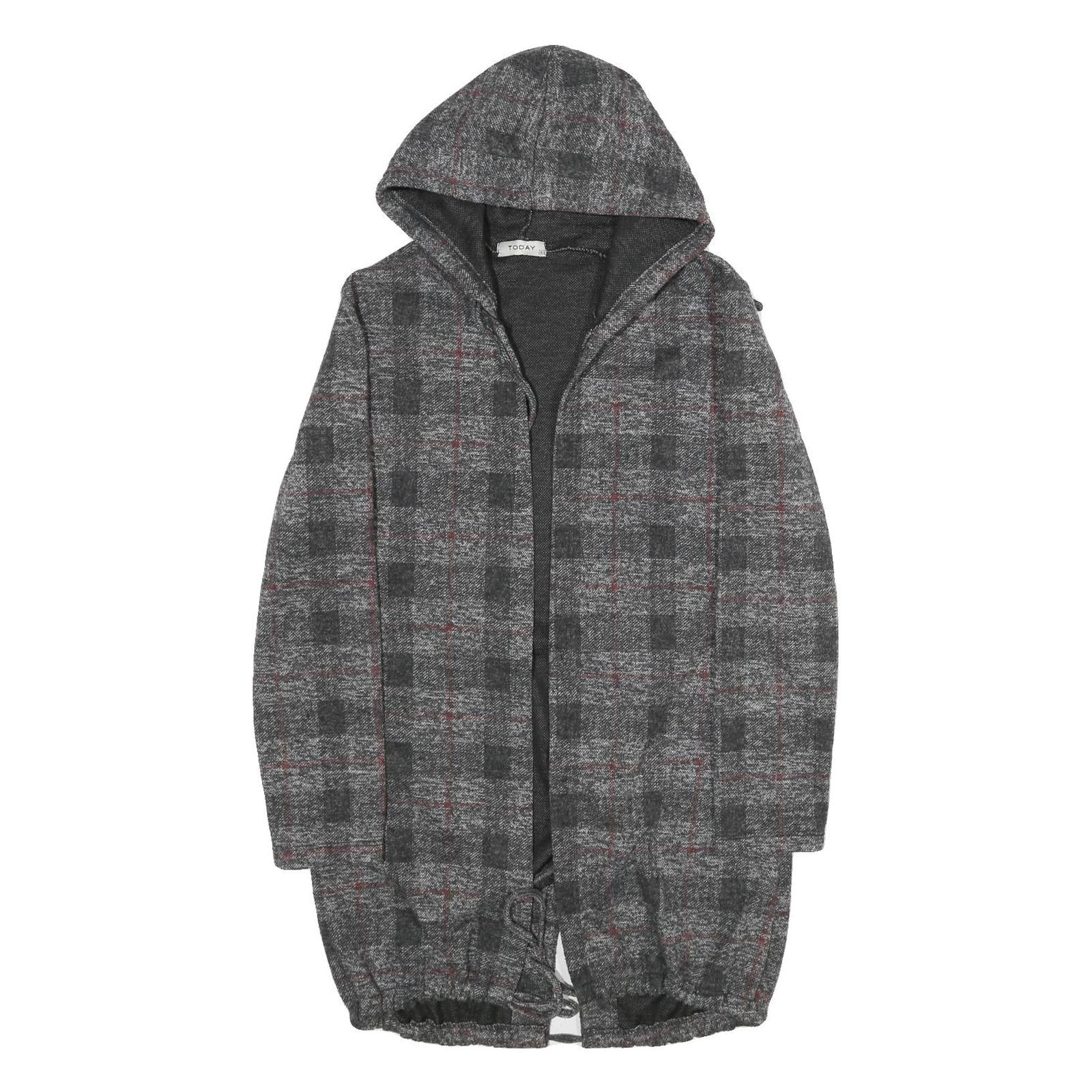 TODAY Womens Grey & Red Checked Hooded Jacket M Polyester Blend Casual Outerwear Refurbished - N/A refurbished available on Cerqular
