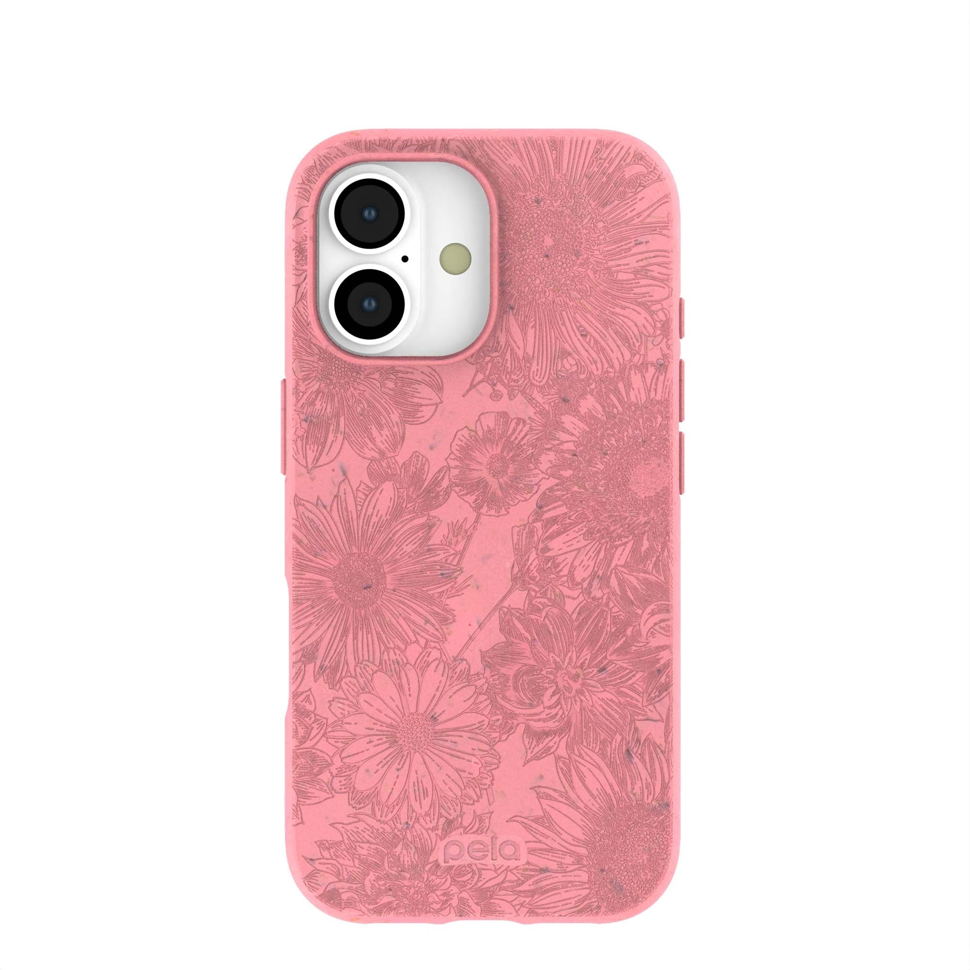 Bubblegum Pink Flora iPhone 17 Case | MagSafe Compatibility: Without MagSafe Refurbished - Pela Case refurbished available on Cerqular
