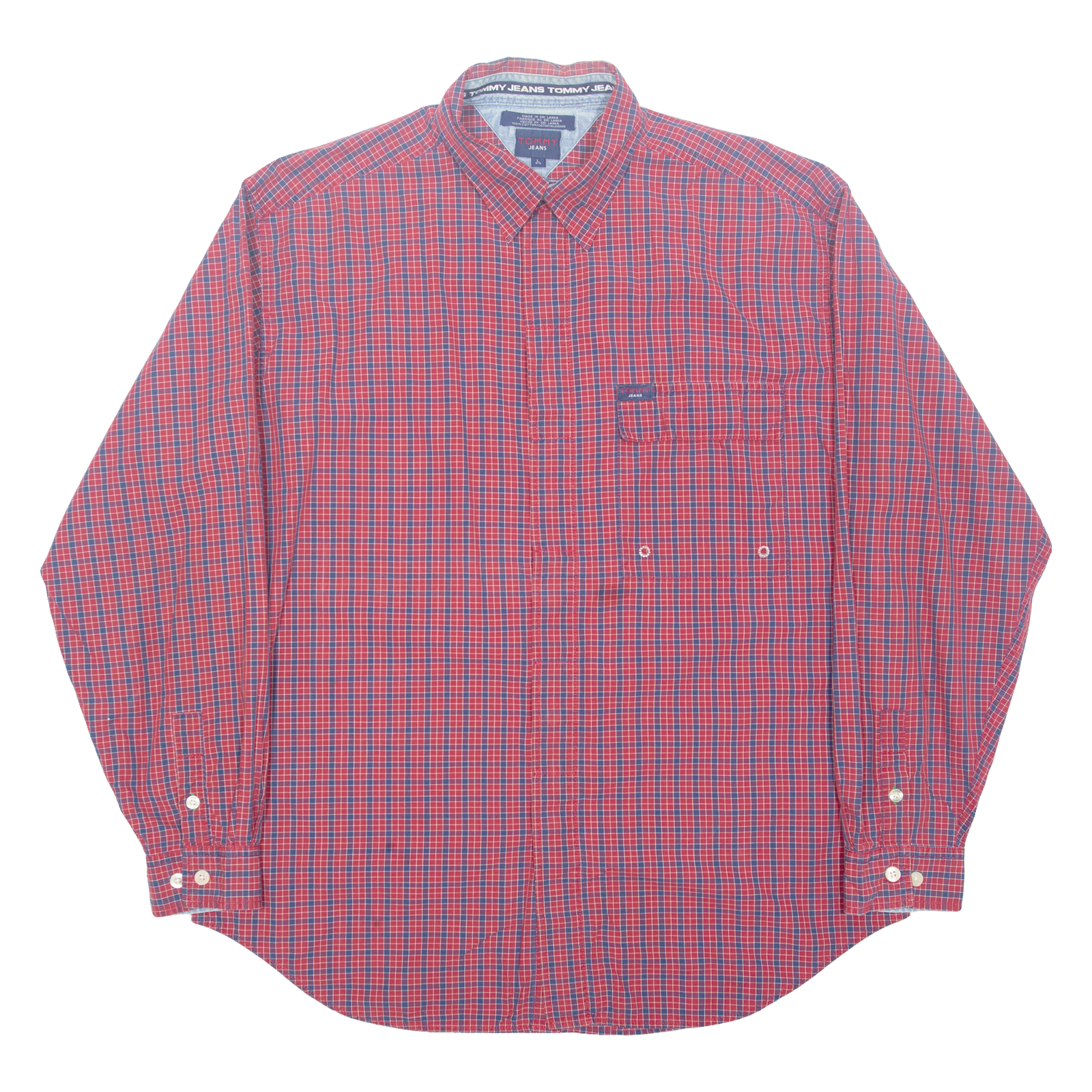TOMMY HILFIGER Tommy Jeans Mens Shirt Red Check Long Sleeve L Refurbished - N/A refurbished available on Cerqular