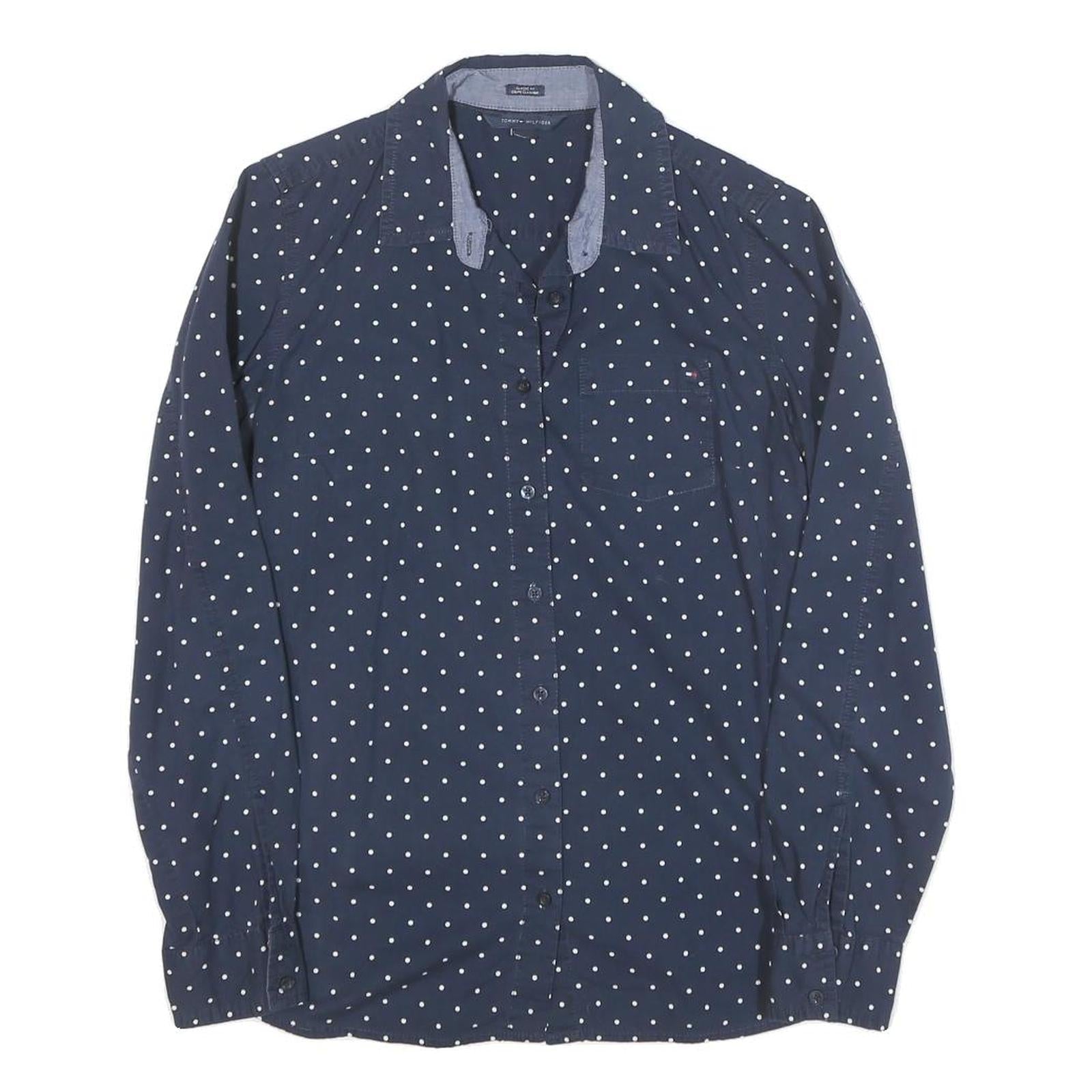 TOMMY HILFIGER Womens Blue & White Polka Dot Shirt S Cotton Blend Long Sleeve Refurbished - N/A refurbished available on Cerqular