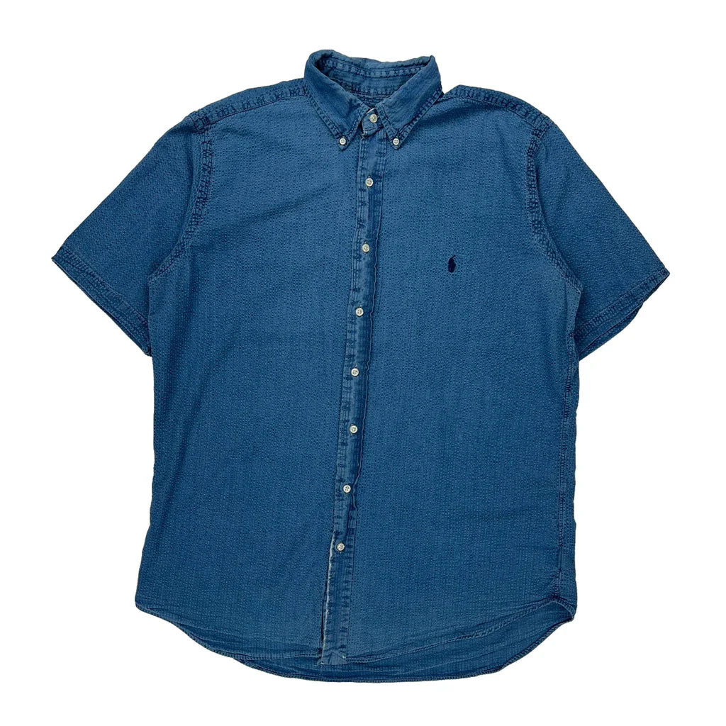 Ralph Lauren Short Sleeve Shirt - Large Blue Cotton Refurbished - Thrifted (note: this is a term often used to describe second- refurbished available on Cerqular