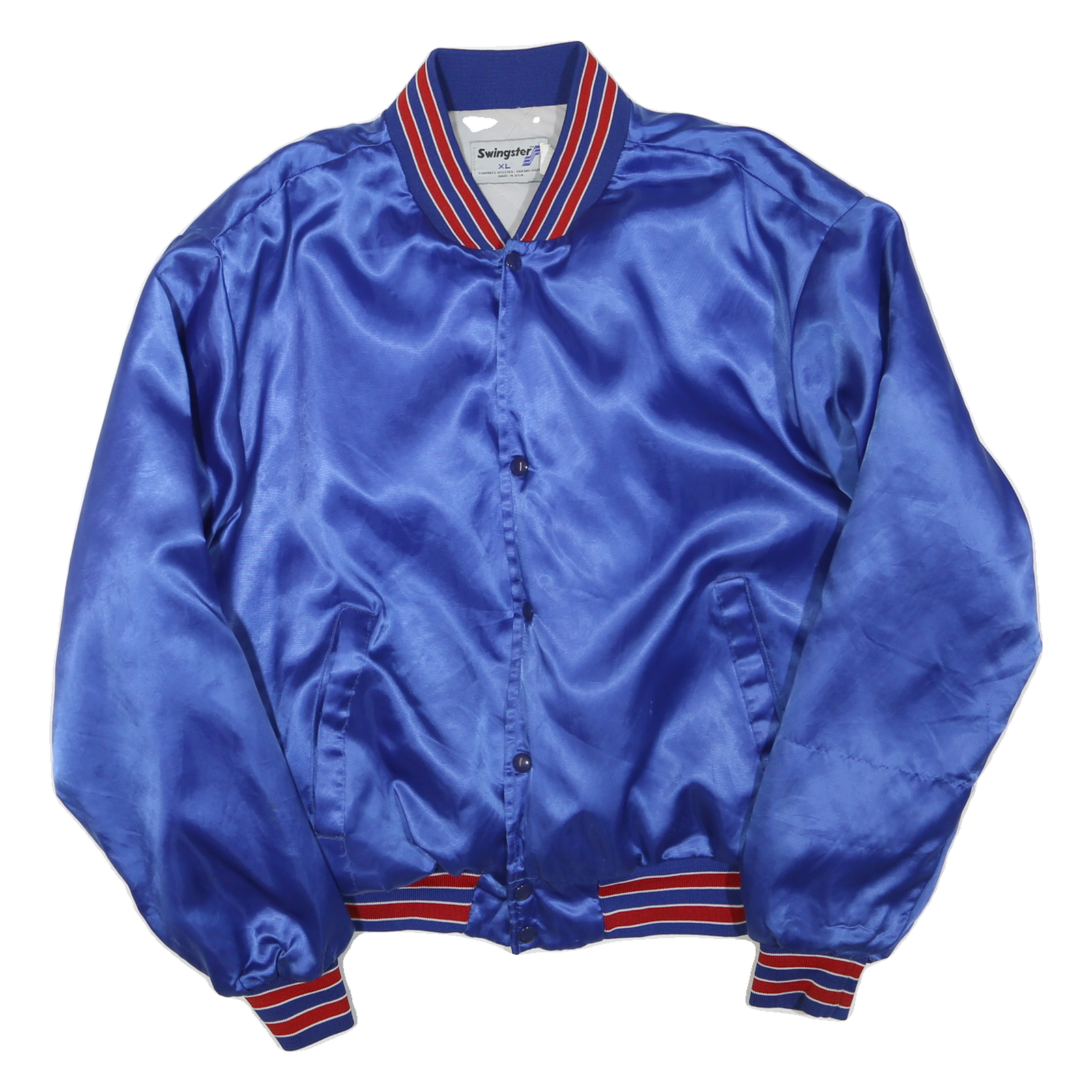 SWINGSTER Mens Blue Satin Bomber Jacket XL Button Closure Memorial Refurbished - N/A refurbished available on Cerqular