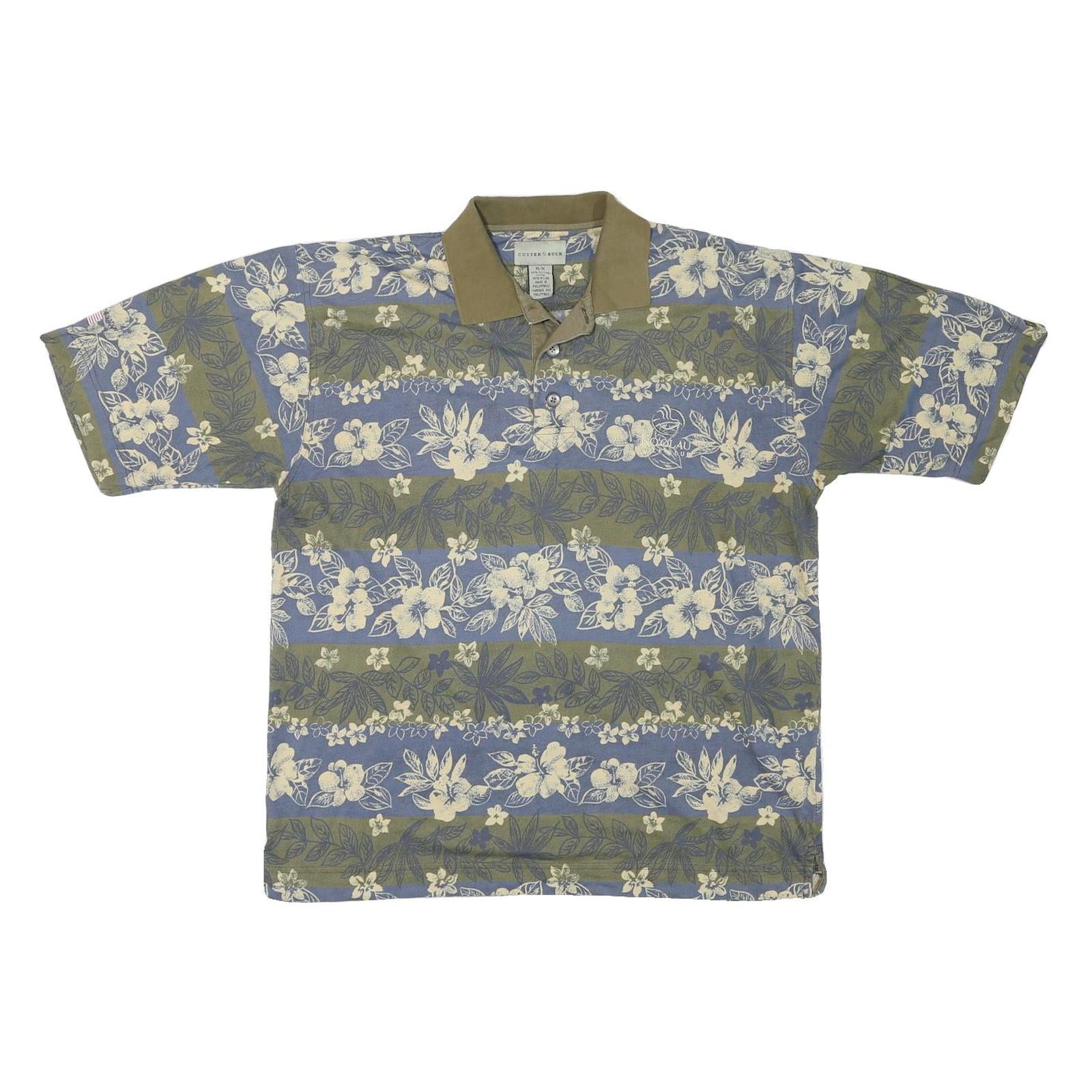 CUTTER & BUCK Mens Blue & Green Floral Short Sleeve Polo Shirt M Cotton Blend Refurbished - N/A refurbished available on Cerqular