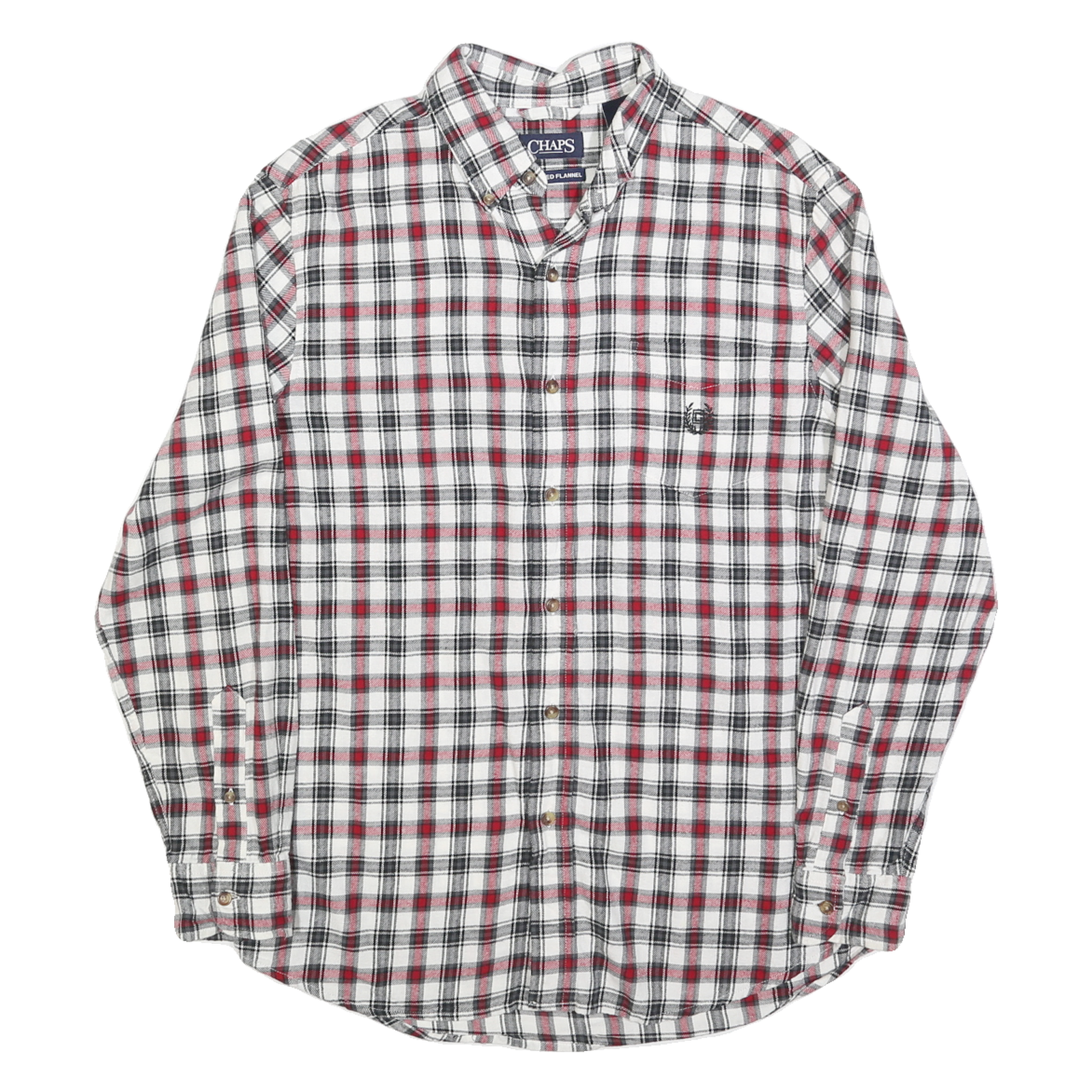 CHAPS Mens White & Red Check Flannel Shirt M Cotton Casual Button-Down Long Refurbished - N/A refurbished available on Cerqular