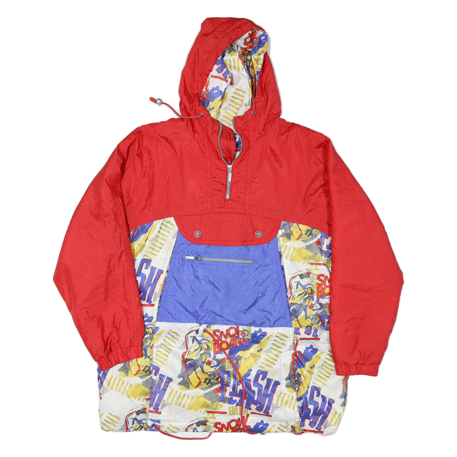 Mens Red Blue Black Snowboard Pattern Jacket L Polyester Blend Zip Hooded Refurbished - N/A refurbished available on Cerqular